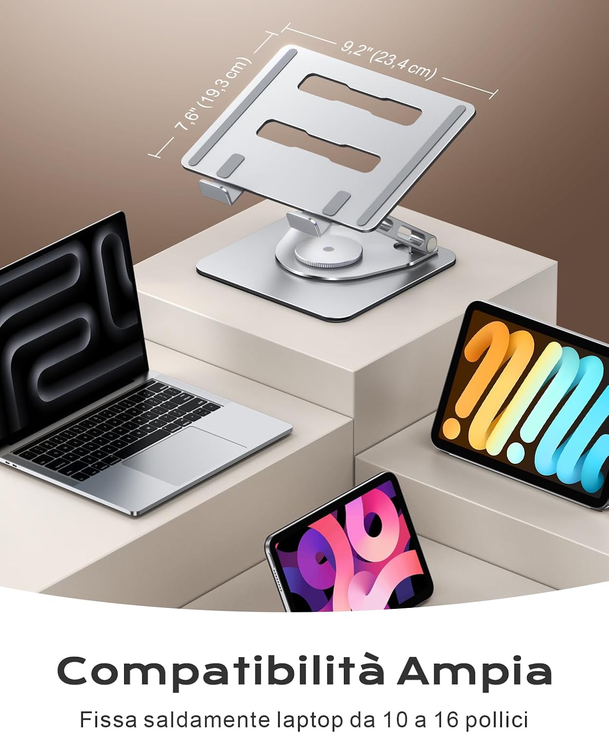 Thumbnail 6 de Glangeh Supporto PC Portatile 360° Rotante - Ergonomico, Doppia Barra e Ventilazione per laptop 10"–16