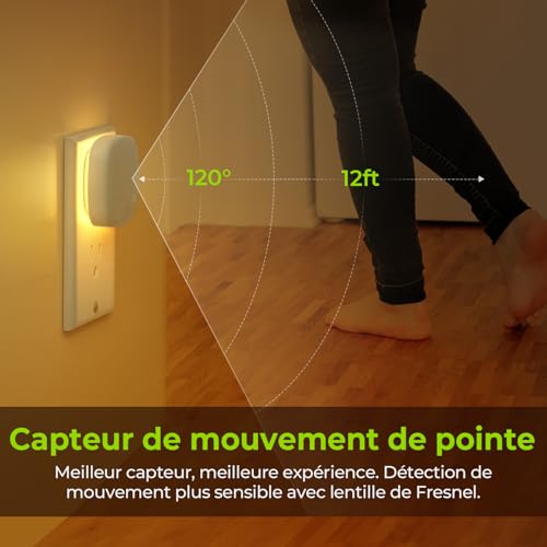 Detalle de AUVON Veilleuse prise avec détecteur de mouvement et crépusculaire — lot de 2