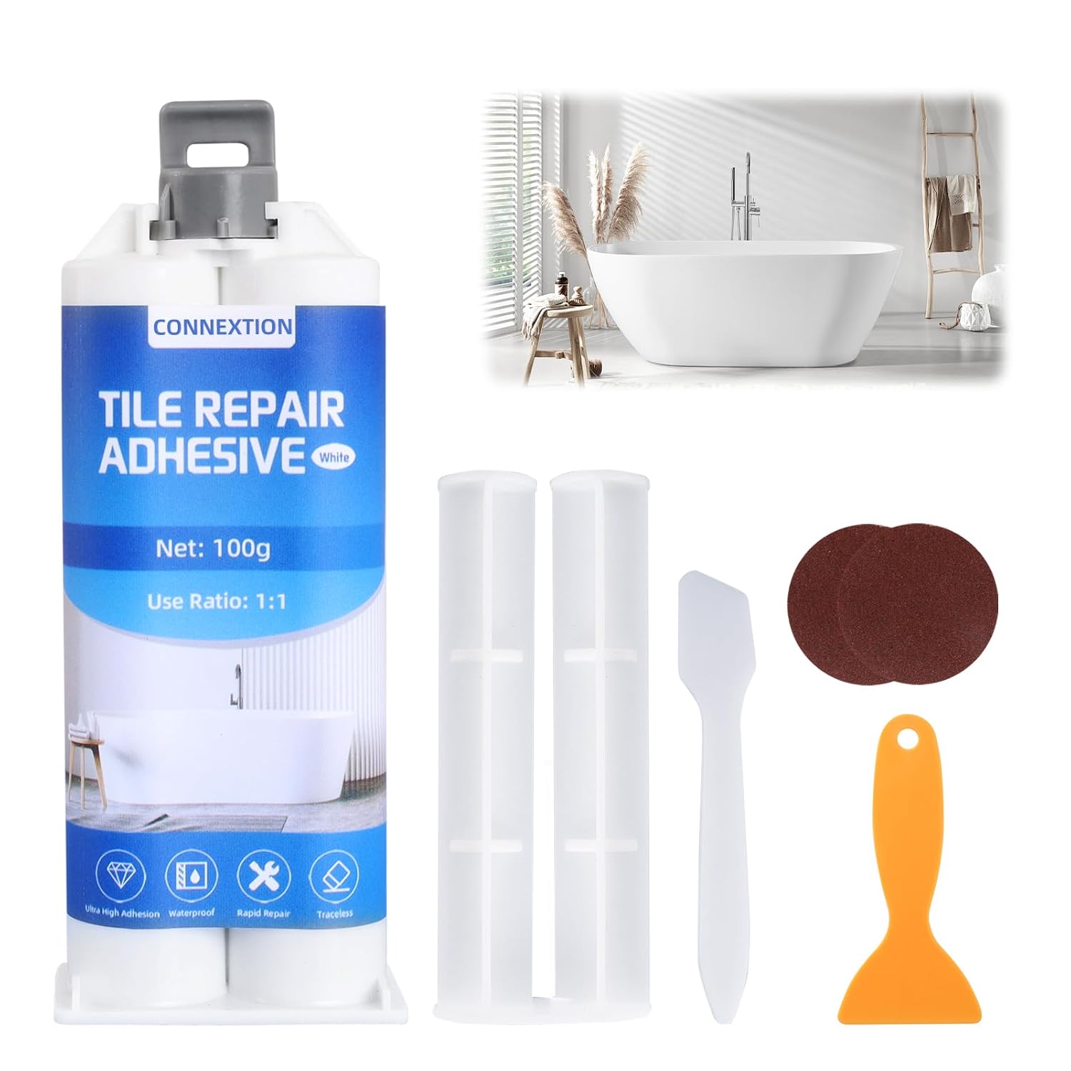 Detalle de Connextion OJD-06135 White Bathtub Repair Kit, 100 g Resin Paste