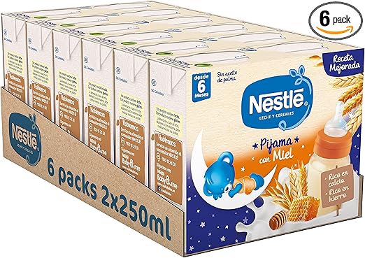 Nestlé Leche y Cereales con Miel Pijama, Paquete 6x2x250ml