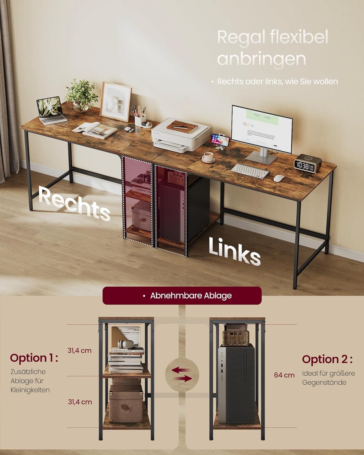 Thumbnail 4 de VASAGLE Computertisch LWD47X – Bürotisch 120 x 60 cm im vintagebraun-schwarz Stil