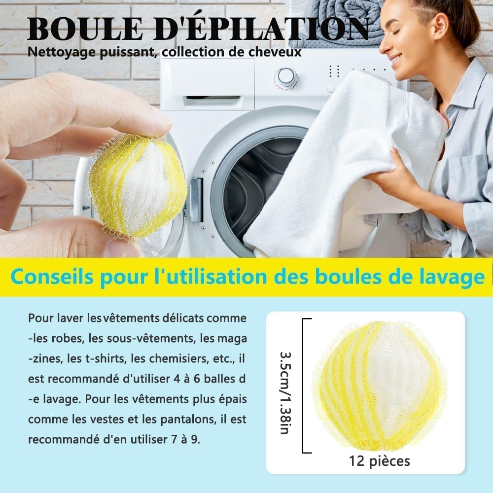 Thumbnail 3 de 12 Boules Anti-Poils Machine à Laver – Attrape Poils Réutilisables pour Vêtements, Tapis et Fibres