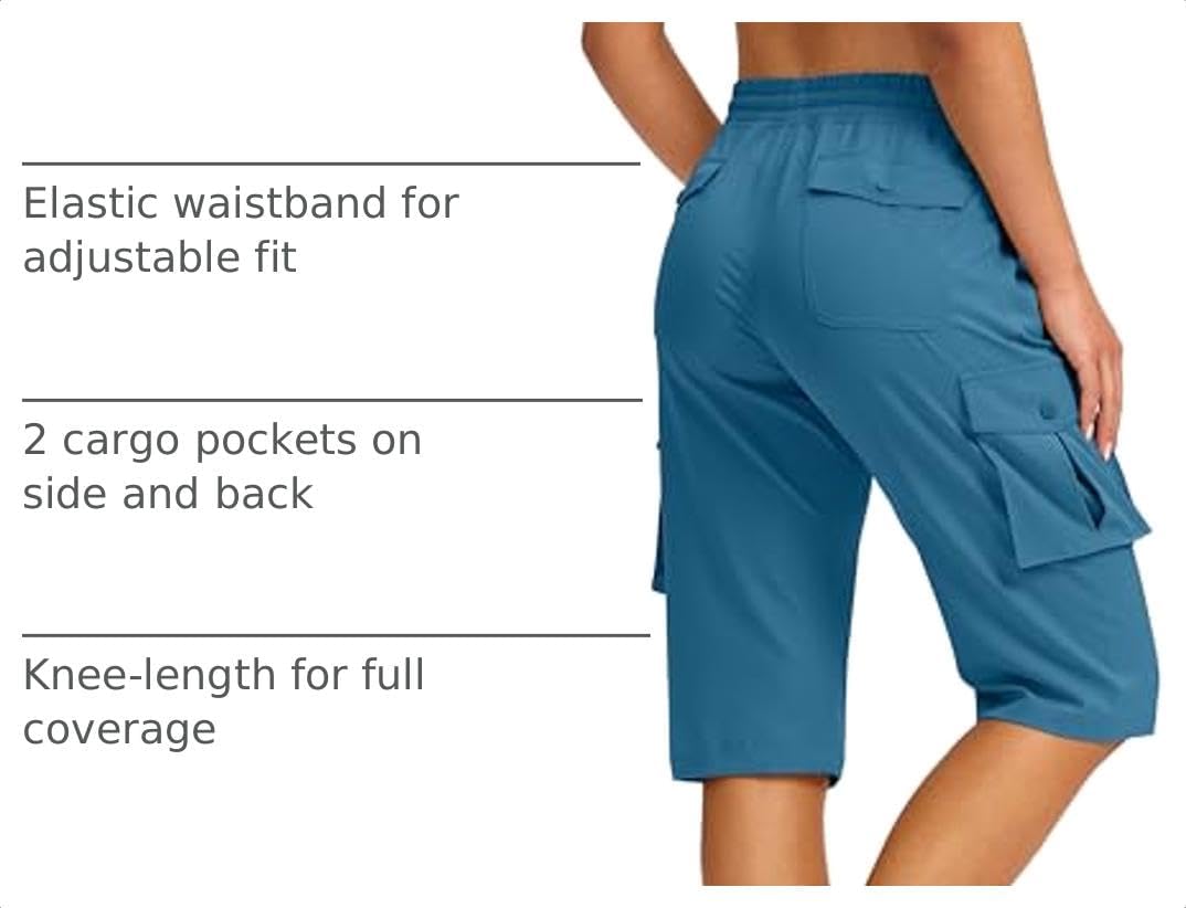 Detalle 2 de Viodia 15" Long Cargo Shorts for Women — Lightweight Knee-Length Hiking Bermuda