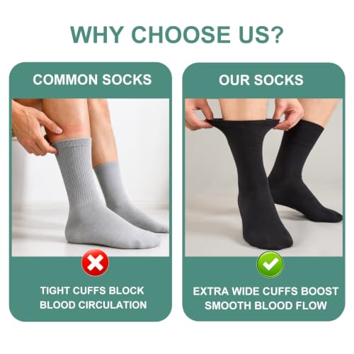 Detalle de SockWaddles Diabetic Socks for Men and Women – 6 Pairs, Soft Top Cotton Crew, Seamless Toe, Loose Comfort Fit in Black (UK 9–11)