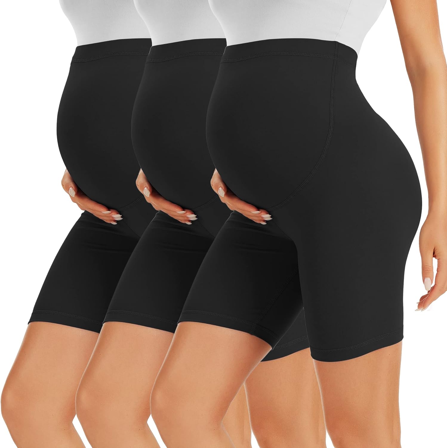 Detalle de VALANDY Creamlush Maternity Shorts Over The Belly – Comfortable, Supportive Biker Shorts for Pregnancy