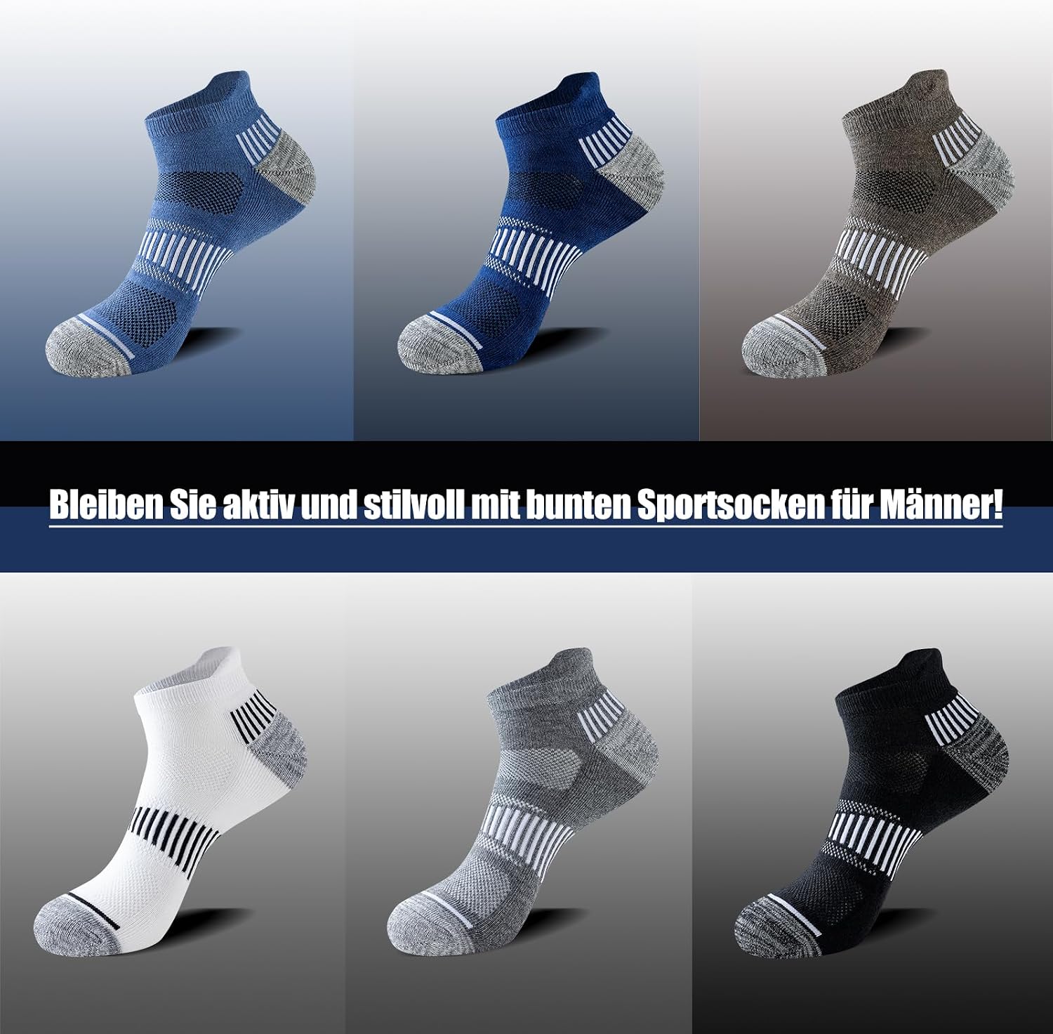 Thumbnail 6 de Niorasen Sneaker Socken Herren 37-50 – Gepolsterte, atmungsaktive Sportsocken im 6-Paar-Set
