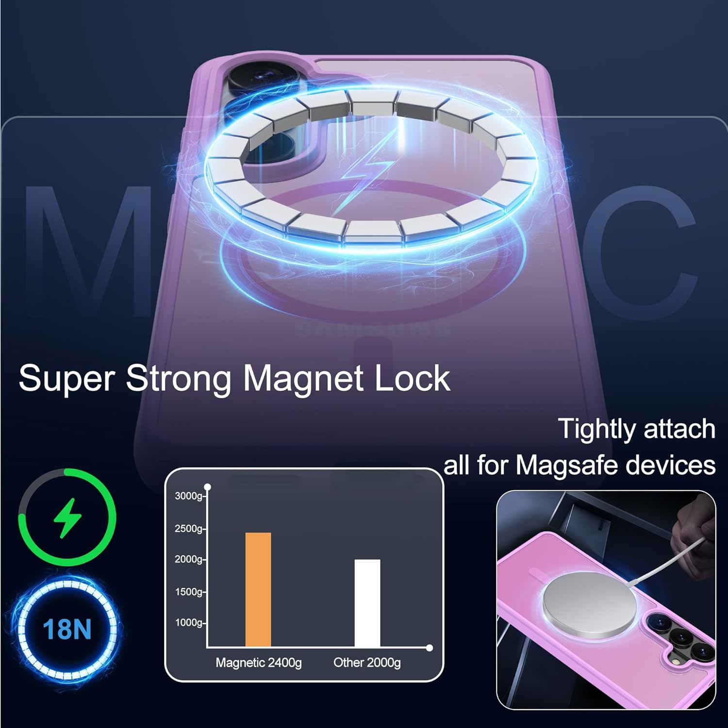 Thumbnail 3 de Pilaru Magnetic for S26 Plus phone case (MagSafe-compatible) with screen protectors – Rouge Pink