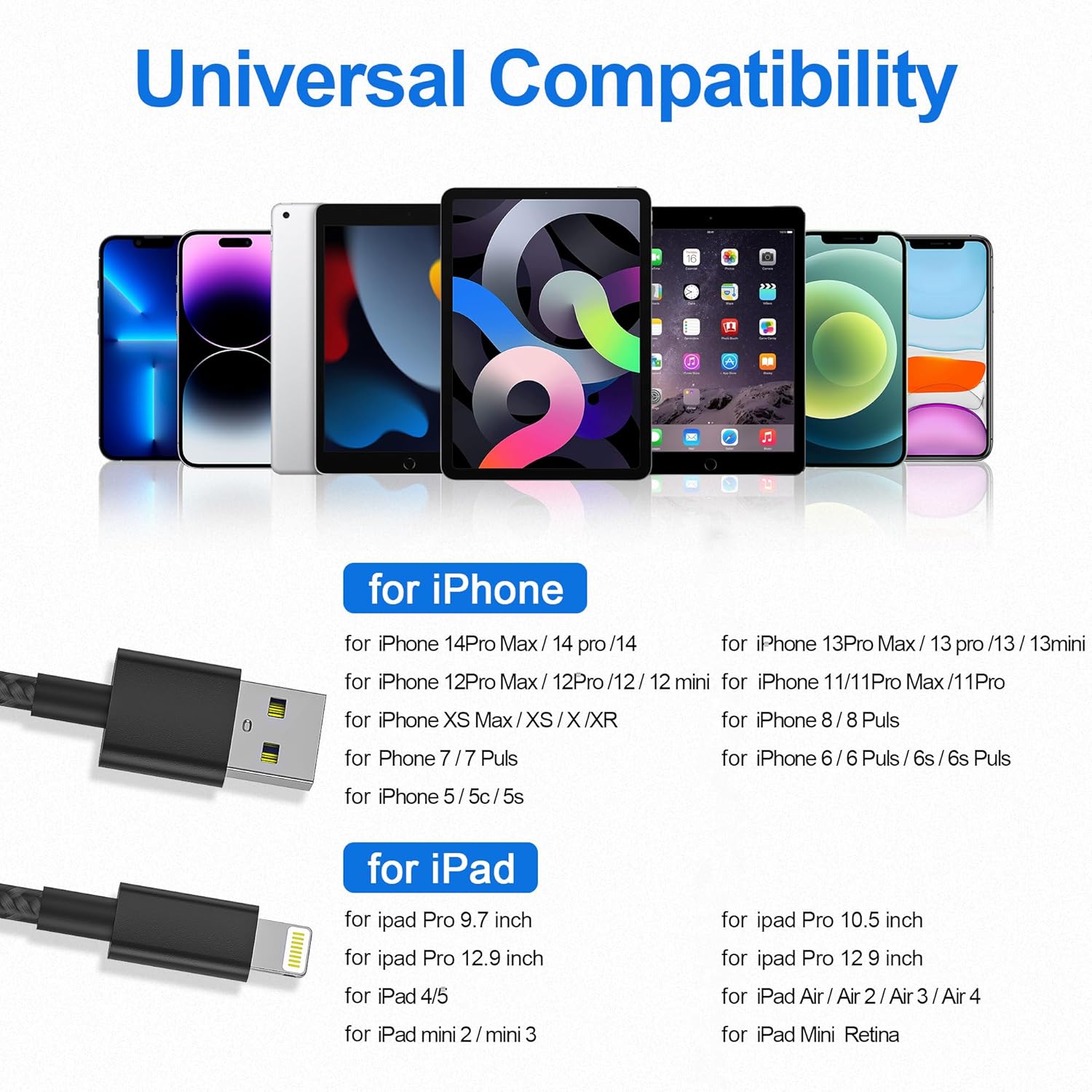 Thumbnail 6 de iPhone Charger Cable 2-Pack (Lightning to USB) – MFi Certified, 1m & 2m, Braided
