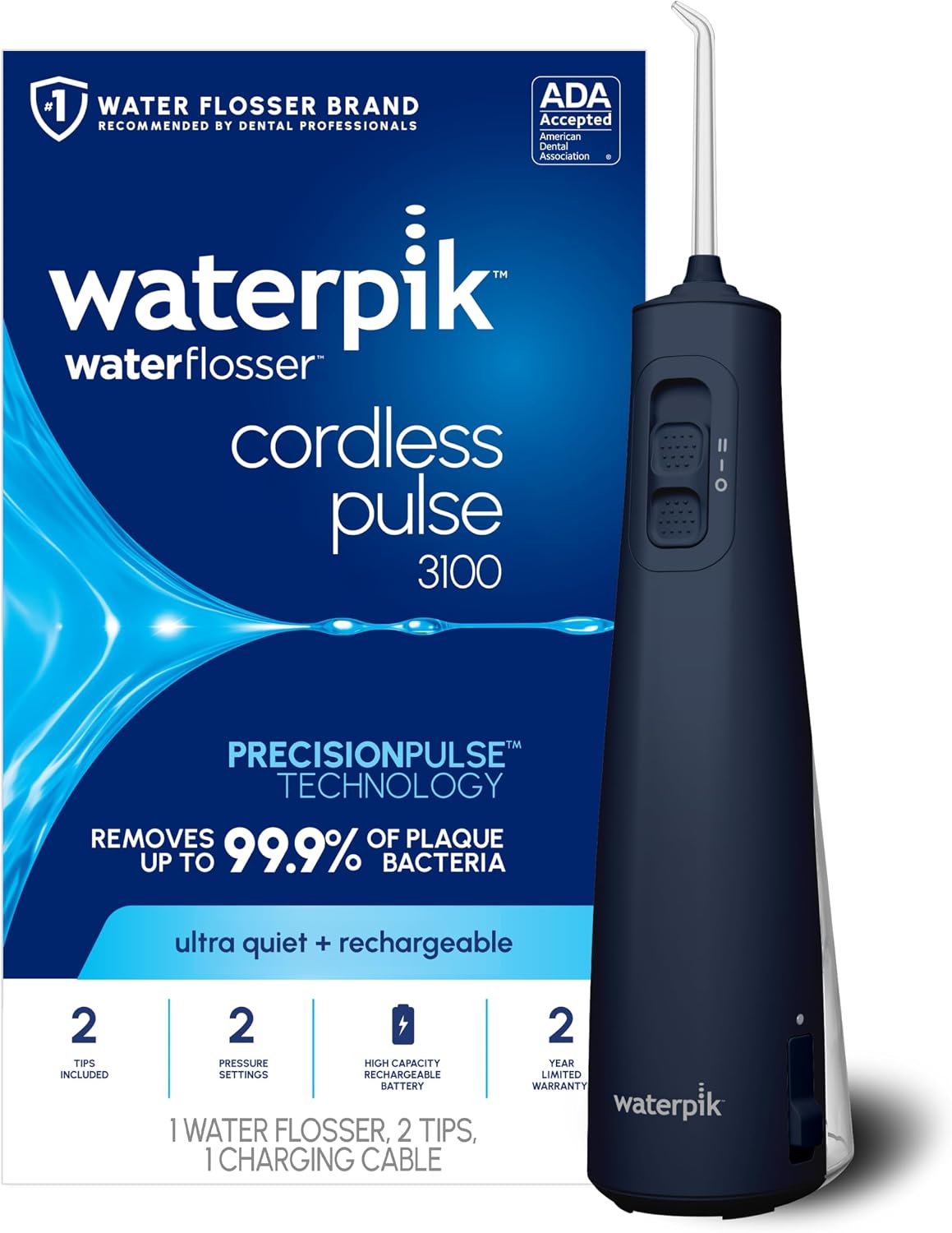 Detalle de Waterpik Portable Rechargeable Water Flosser, 2 Tips 🪥