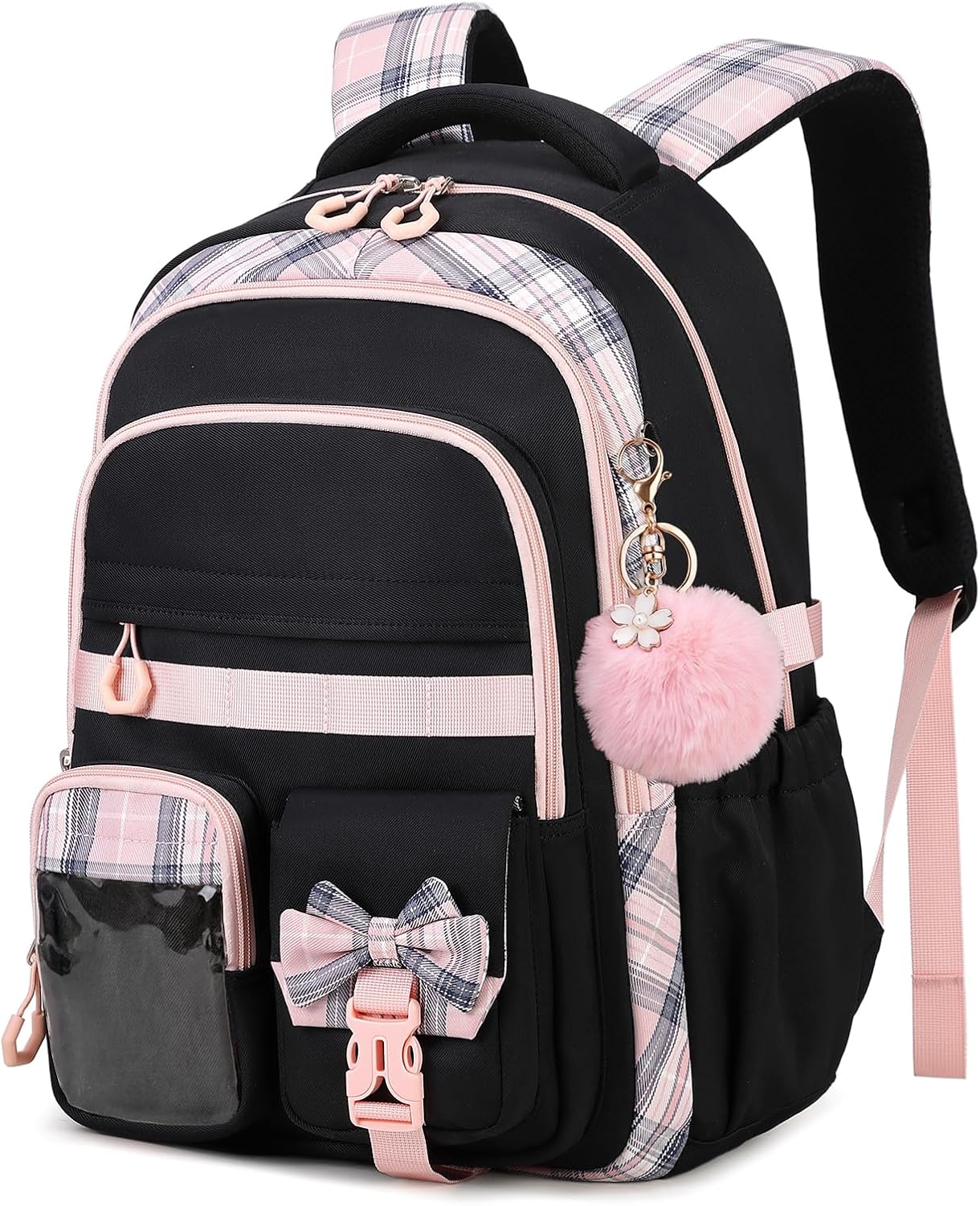 Detalle de Amythe Sac à Dos Fille – Cartable léger et ergonomique 22 L, noir rose (8–14 ans)