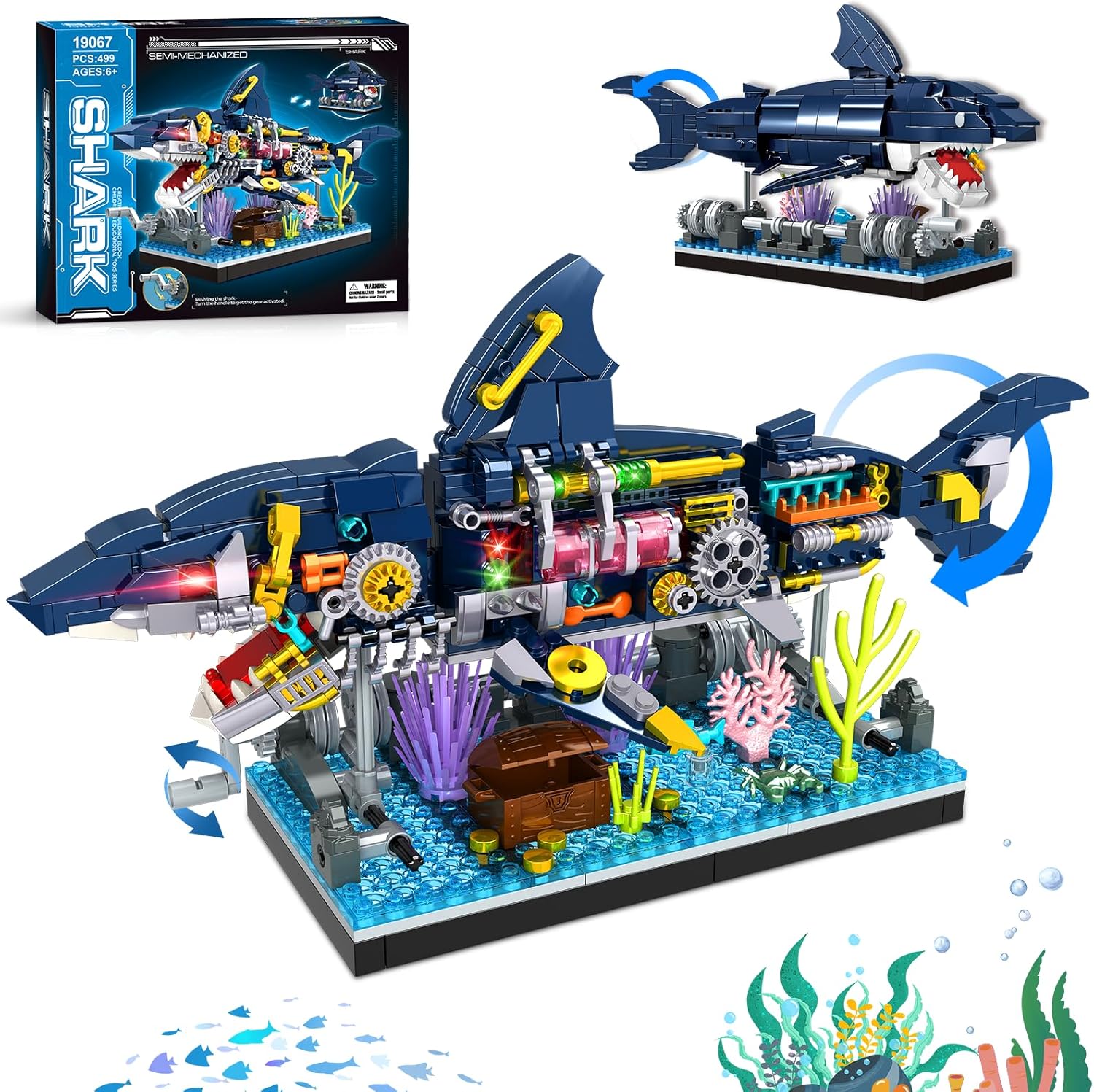 Detalle de kiothdre Ensemble Blocs Construction Requin – Jouet mécanique semi‑mécanique pour enfants et collectionneurs
