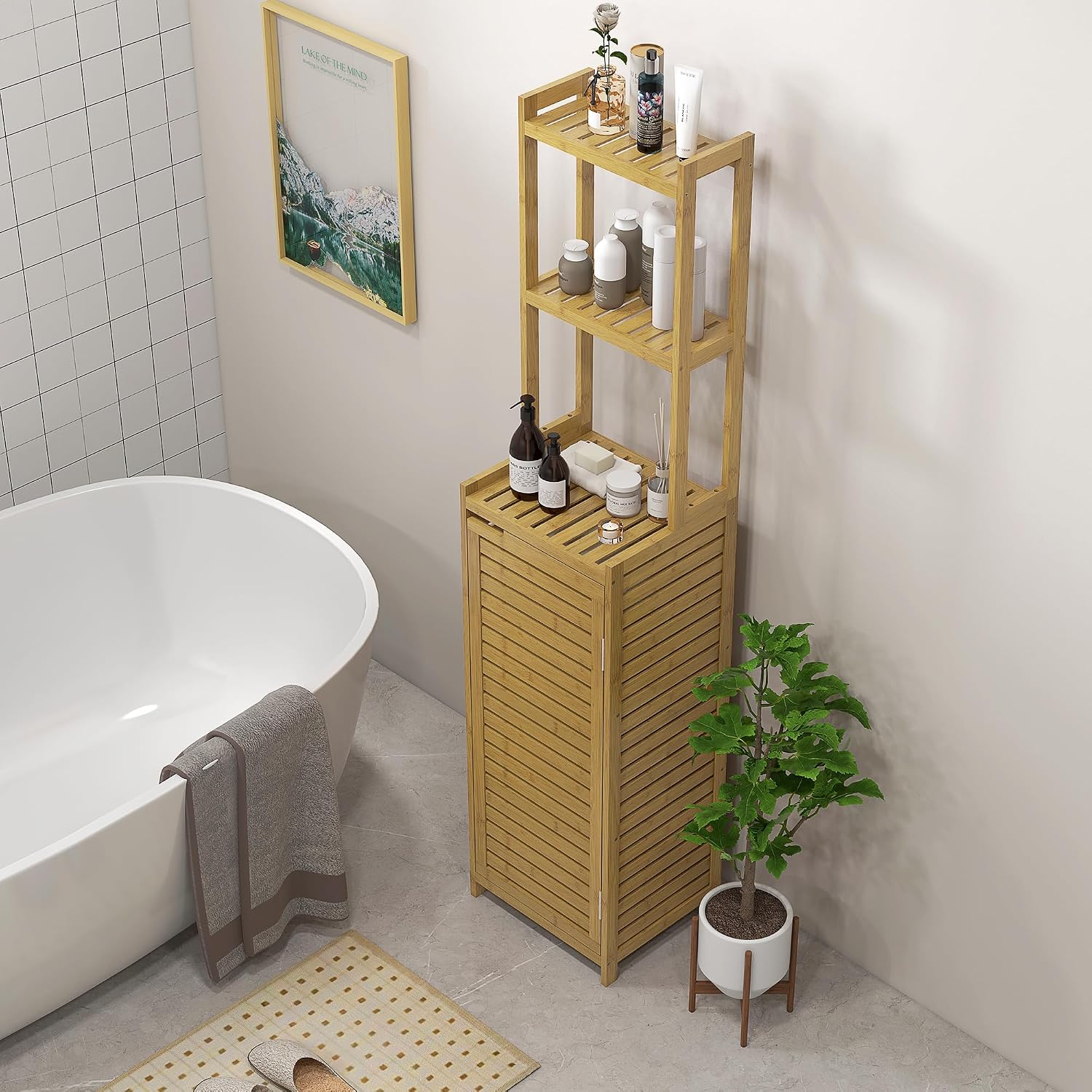 Thumbnail 6 de HOMCOM Armoire colonne salle de bain bambou 170 cm