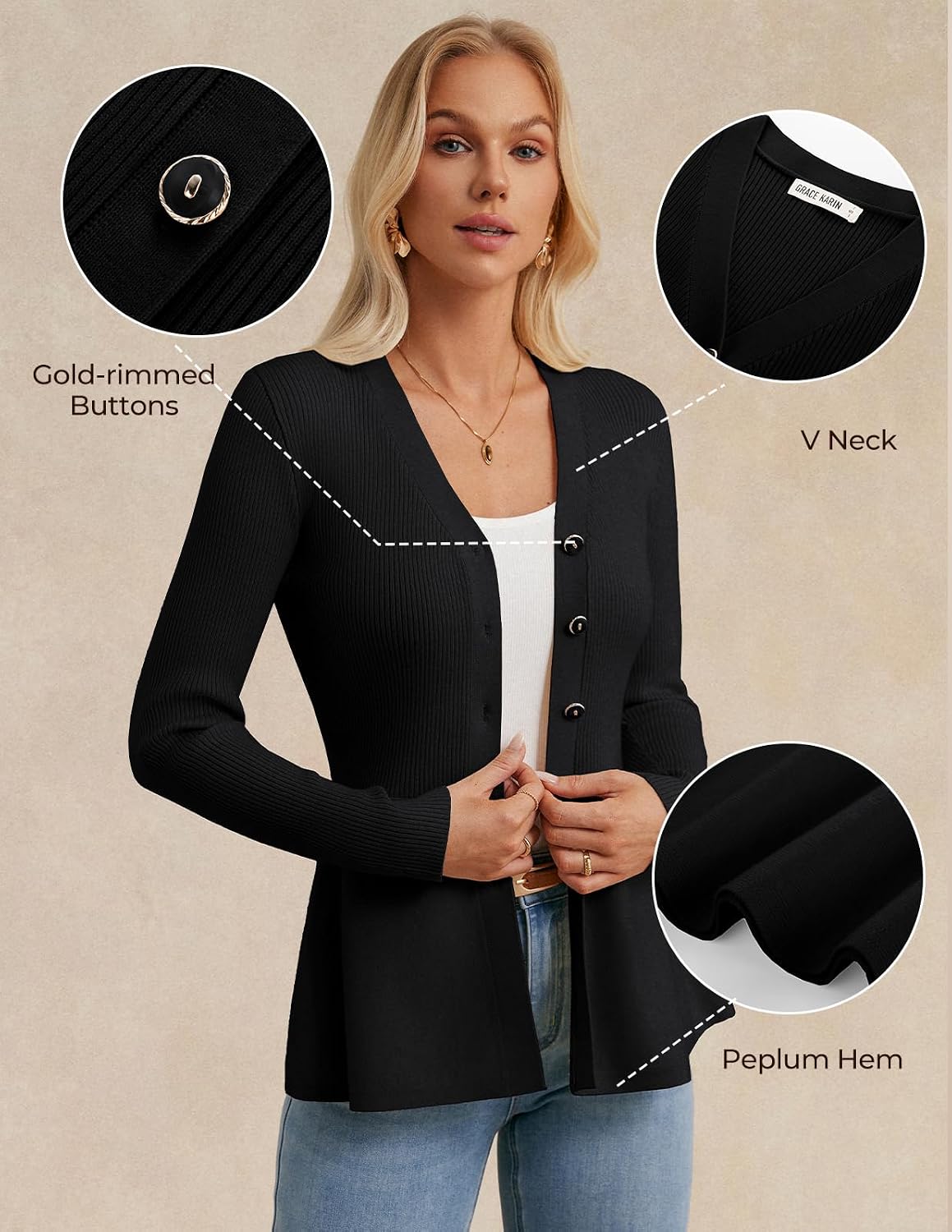 Detalle 2 de Grace Karin Long Sleeve Cardigan Sweater Blazer