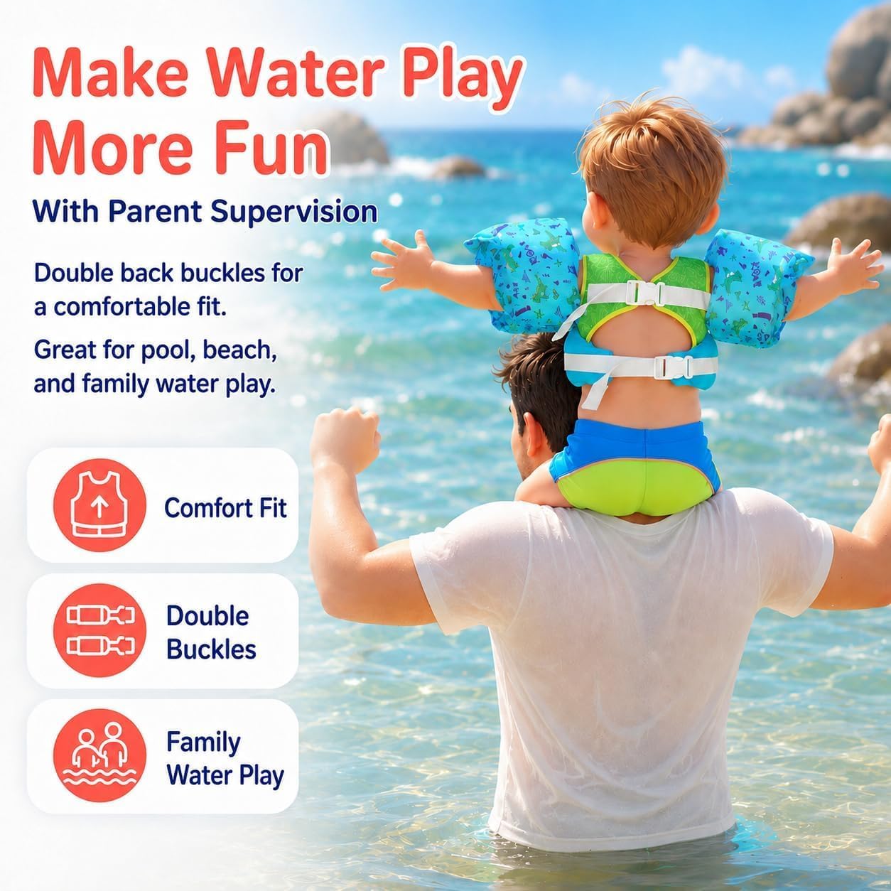 Detalle 1 de Dark Lightning USCG-Approved Toddler Swim Vest (Ages 2–7) with Arm Floaties