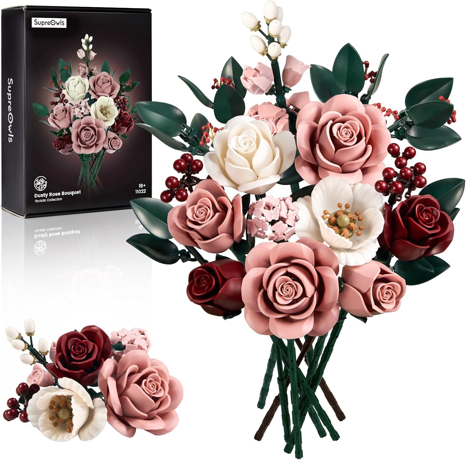 Detalle de iATOM Pink Roses Flower Bouquet Building Set (IA11022)