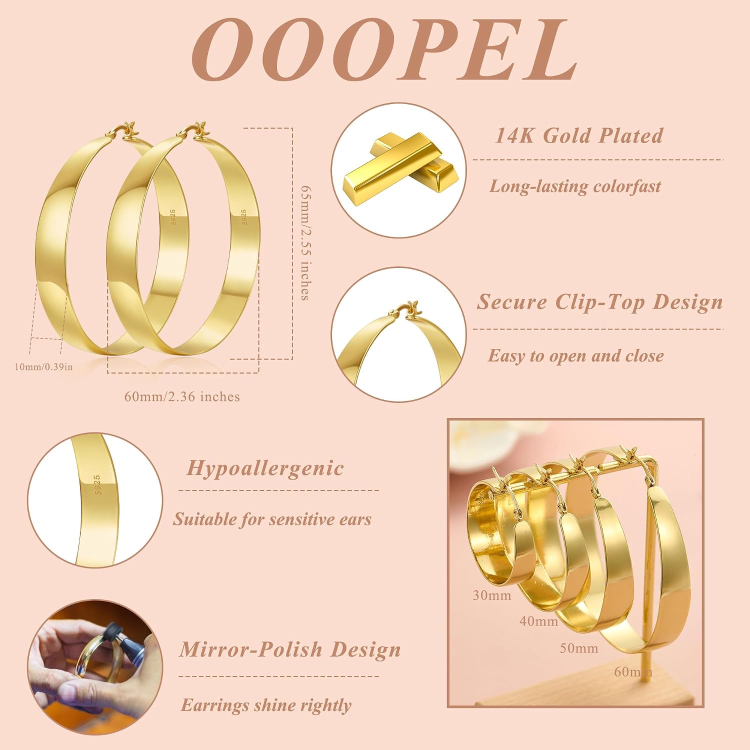 Detalle de OOOPEL Hoop Earrings, 10mm Wide