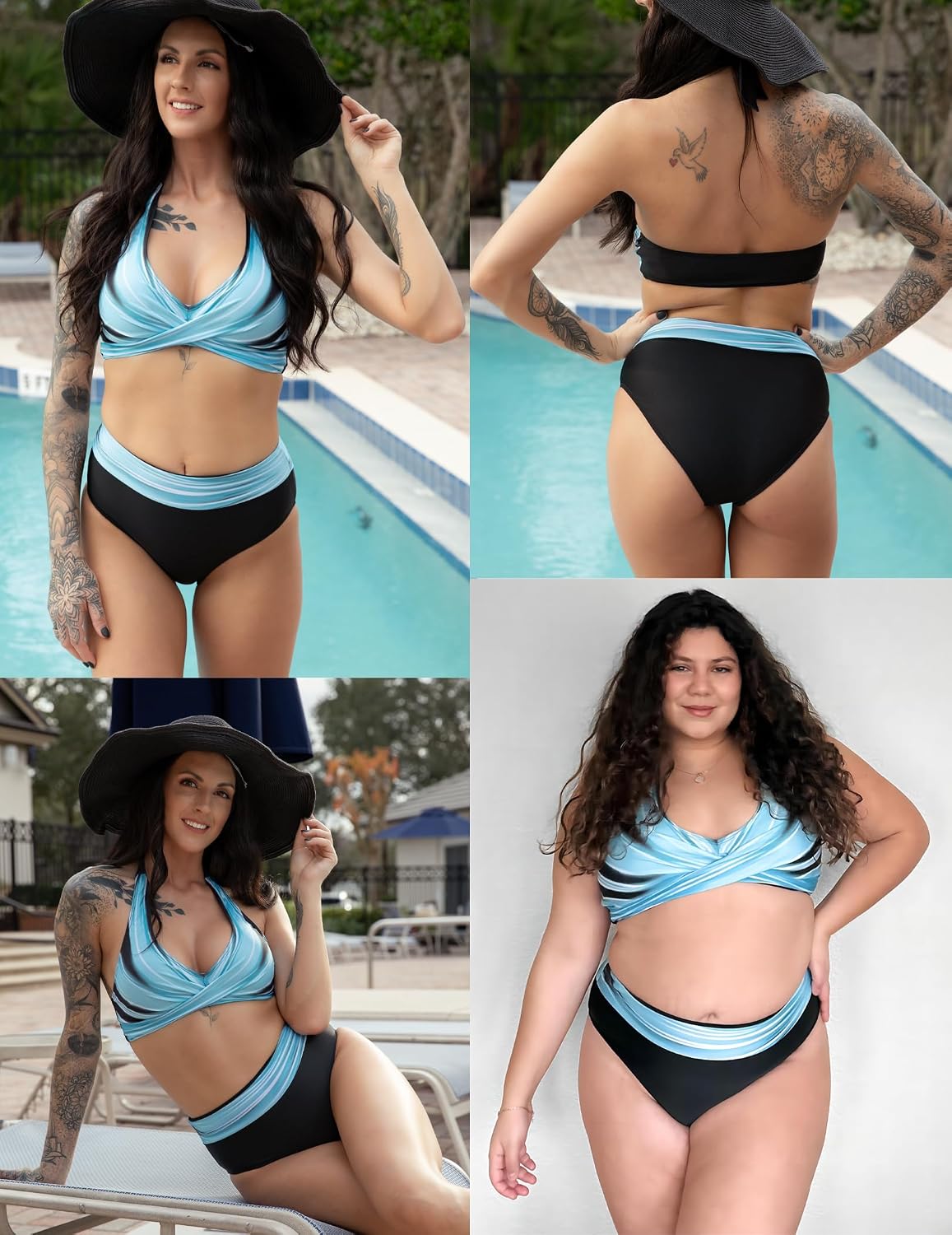 Detalle de Ekouaer Damen Bikini Set Push-Up Zweiteiler High Waist Neckholder – Bauchweg Bademode