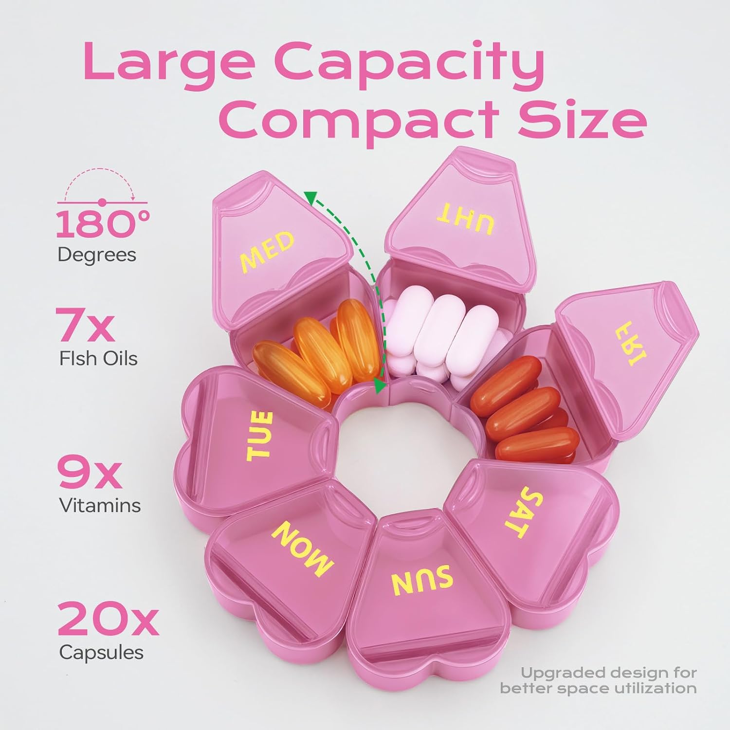 Detalle 2 de SHIJOINYU SJPO-01 Weekly Pill Organizer, Pink 7-Compartment Travel Case