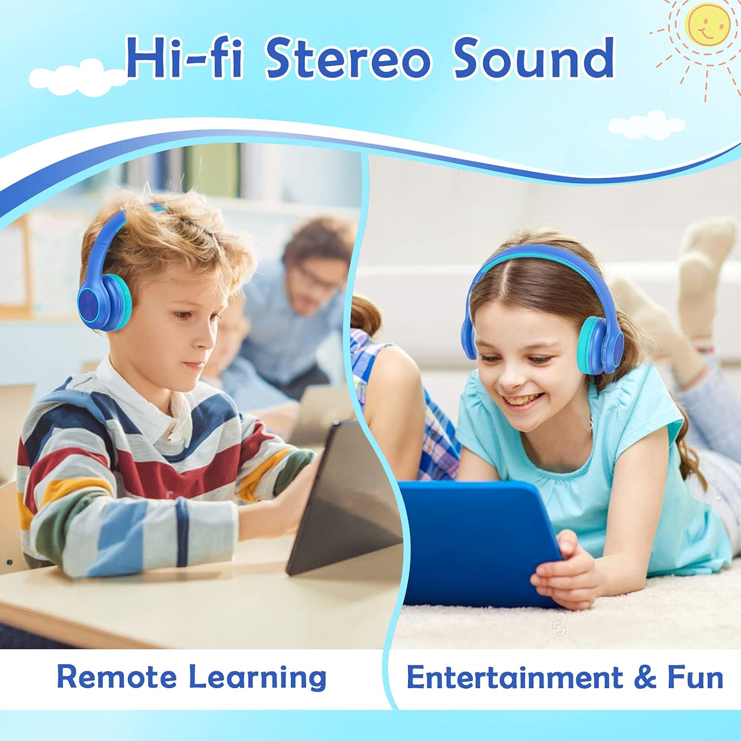 Thumbnail 1 de Candy Bila Kids Bluetooth 6.0 Headphones with LED Light, 85 Hours Playtime, Type-C Fast Charging (Blue)