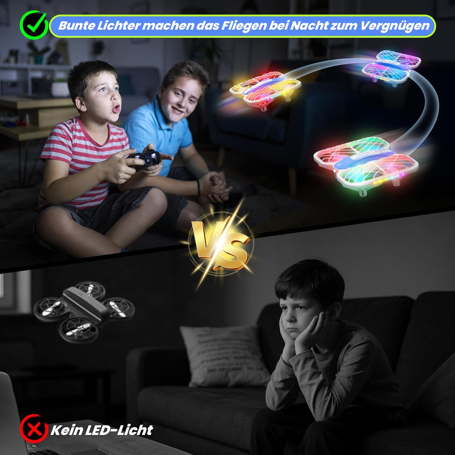 Detalle de HOFMOC Mini Drohne für Kinder – 22 Minuten Flugzeit, 5 LED-Lichter, 3 Geschwindigkeiten