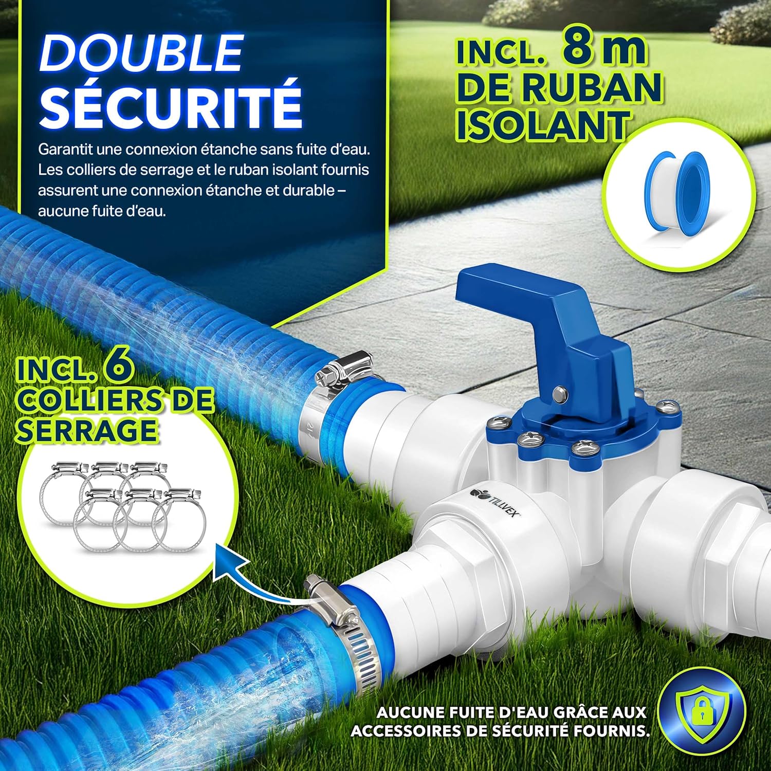 Thumbnail 1 de tillvex Bypass Kit Piscine 12 pièces – Ø 32 & 38 mm | Valve 3 Voies, Adaptateur ABS et accessoires