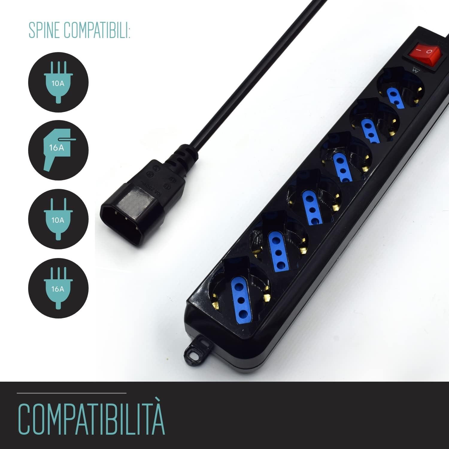 Thumbnail 2 de Ewent EW3925 Multipresa: Ciabatta Elettrica 6 Uscite Ita10A/Schuko, 1,5 m, Protezioni e Fissaggio