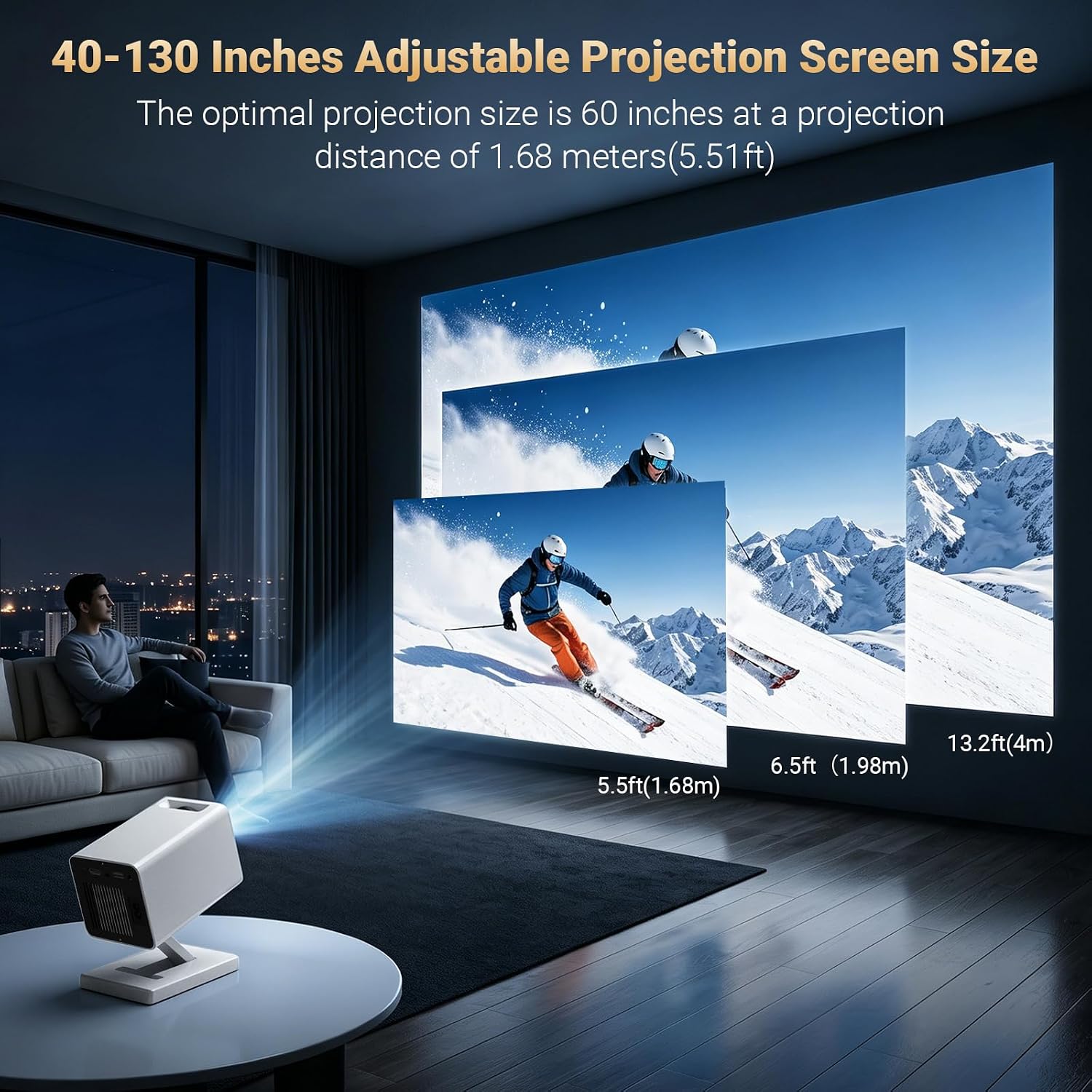 Detalle de Mini Projector for Bedroom Portable with WiFi 6, Bluetooth 5.4, and Built‑In Apps