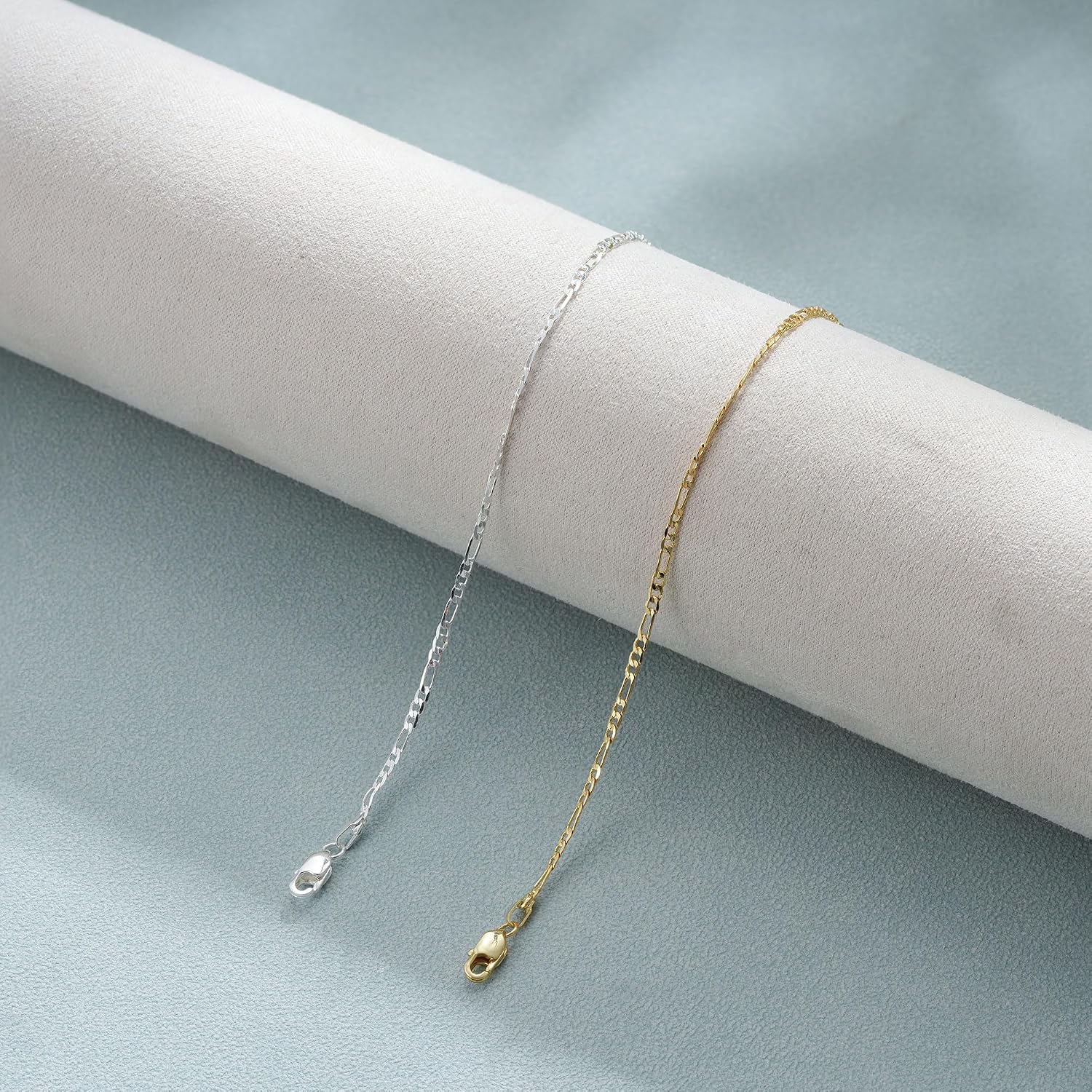 Detalle de SLOONG S925 Silber Kette für Damen im Figaro-Design, 2 mm breit – Längen 41/46/51/56 cm