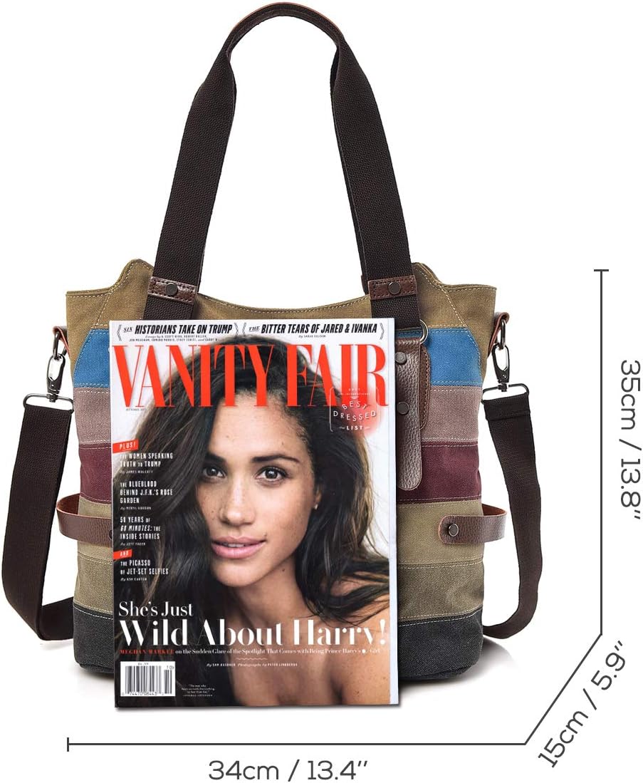 Thumbnail 4 de CHEREEKI Damen Handtasche aus Canvas mit Reißverschluss – bunte Streifen Umhängetasche mit großer Kapazität