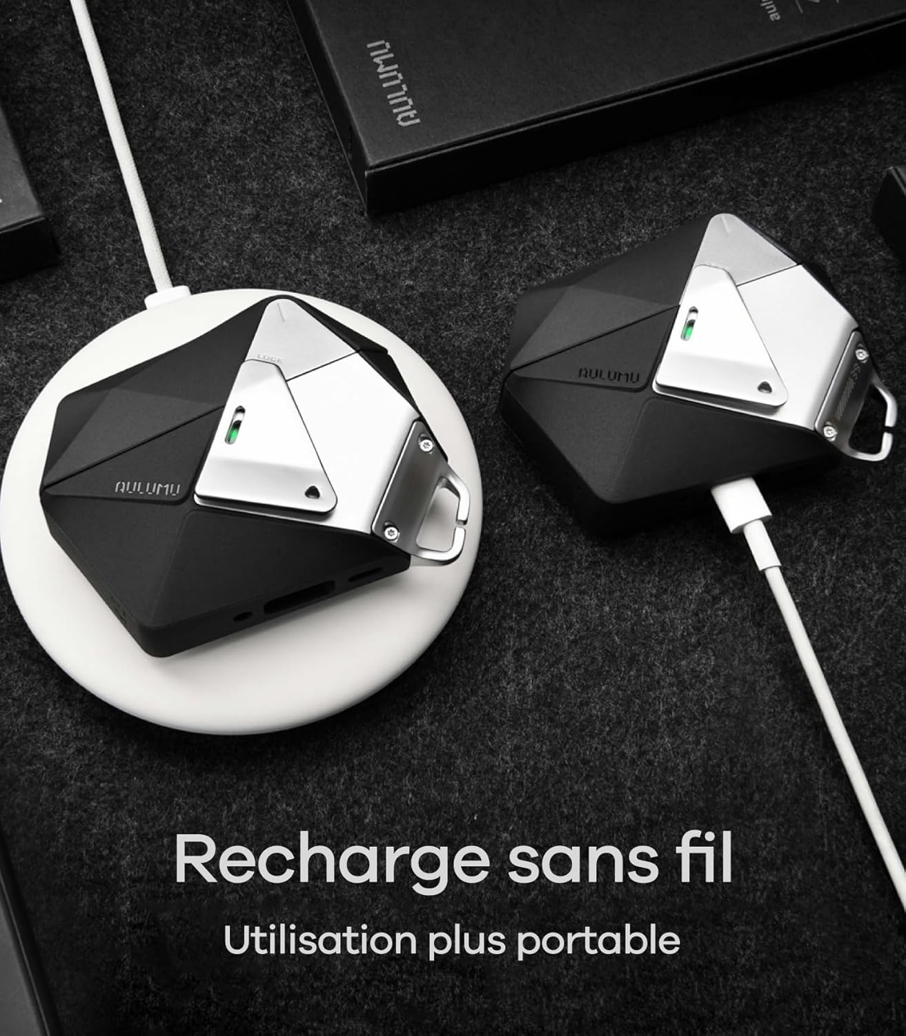 Thumbnail 5 de Aulumu A39 coque géométrique avec verrou pour AirPods Pro 3 (2025) — noir