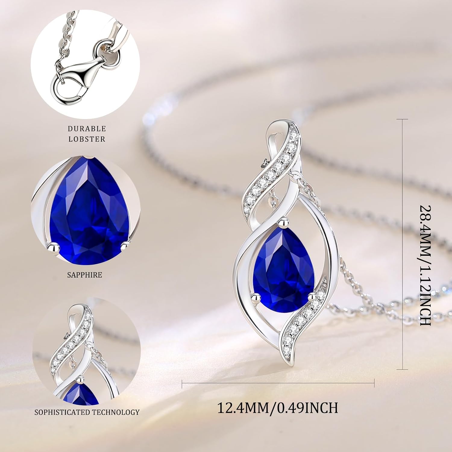 Detalle de FANCIME Sterling Silver Teardrop September Birthstone Necklace for Women