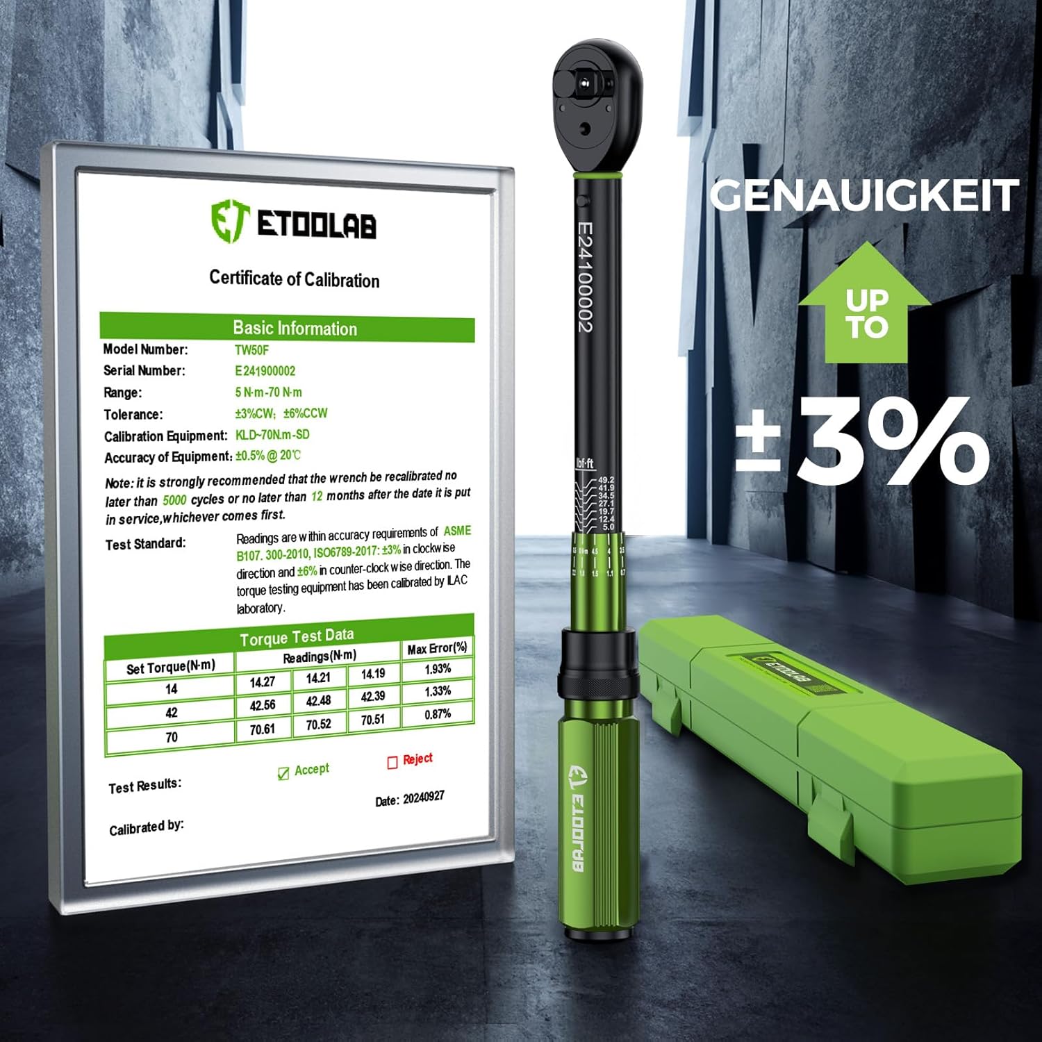 Detalle de ETOOLAB 3/8" Drehmomentschlüssel 5–70 N·m (±3%) mit 72 Zähnen