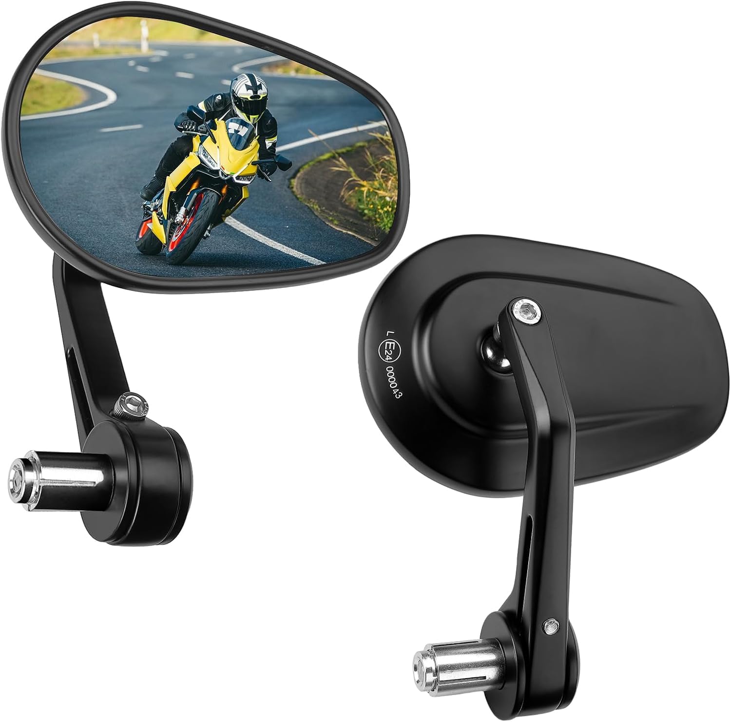 KEMIMOTO Lenkerendenspiegel für Motorrad (E-geprüft), 2 Stück, universal für 7/8" (22 mm) Lenker, 360° drehbar