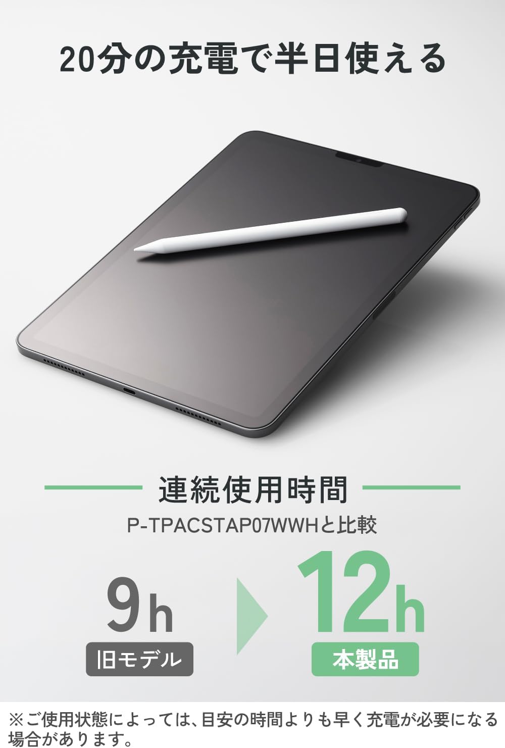 Detalle de エレコム P-TPACSTAP13WWH iPad用タッチペン 1.6mmペン先・傾き検知・急速充電