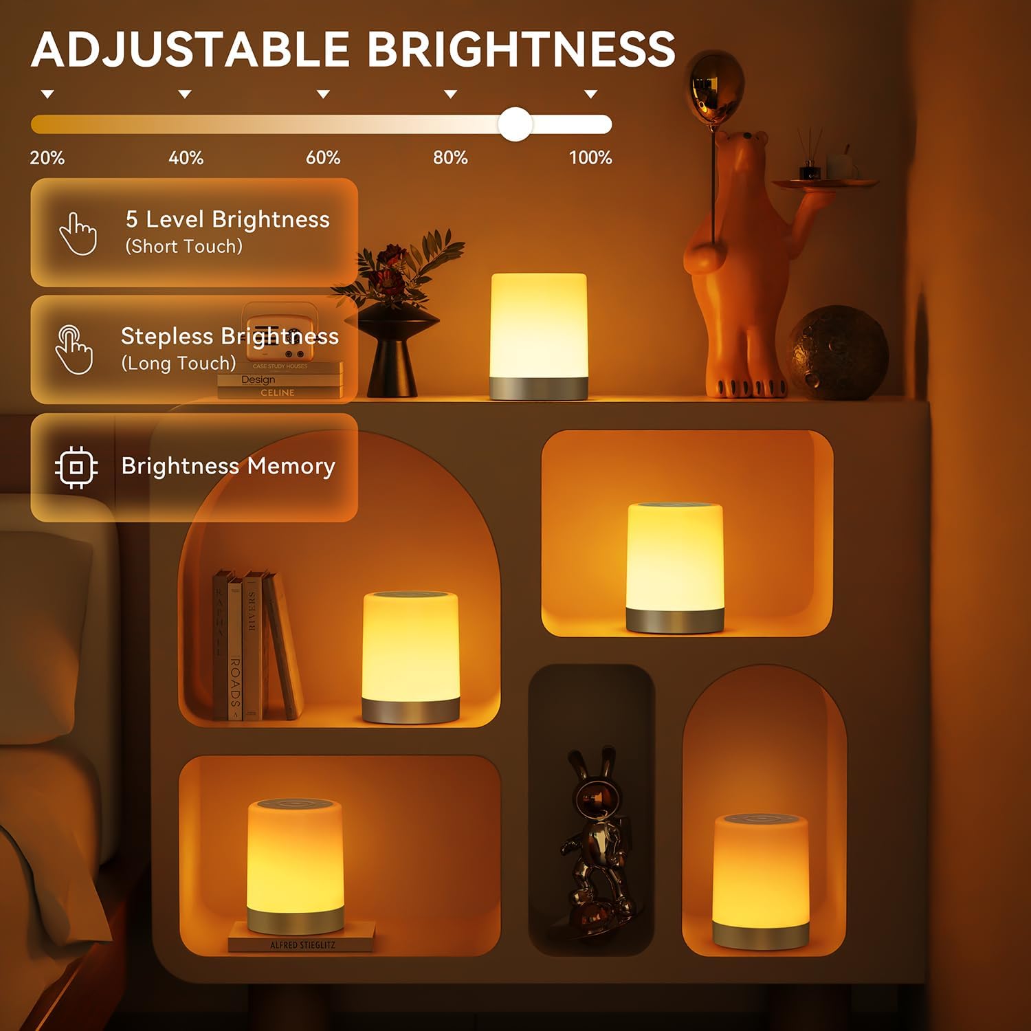 Thumbnail 2 de Auxmir Nachttischlampe Nachtlicht Touch Dimmbar – kabellos, 256 RGB Farben, 3000mAh Akku