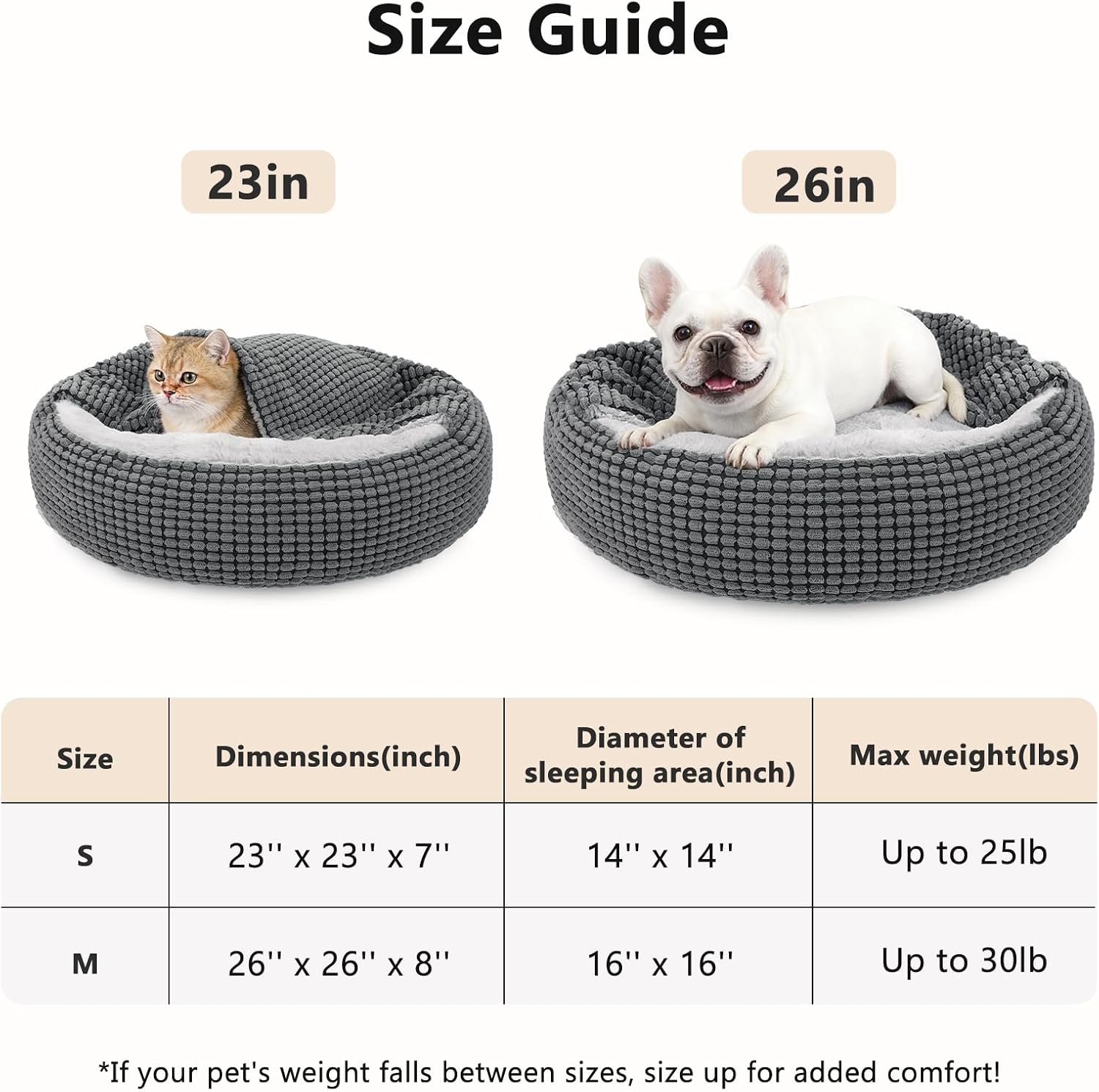Detalle 1 de SIWA MARY PB0053-GY-23IN Hooded Donut Pet Bed, 26-Inch Plush, Washable