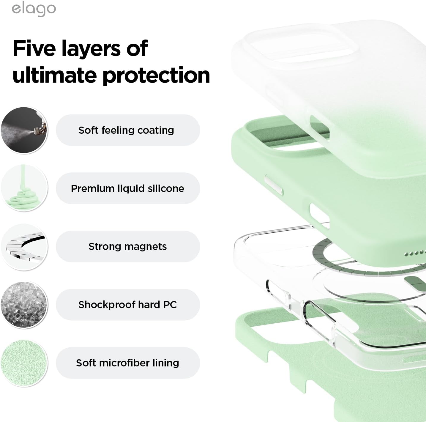 Thumbnail 5 de elago Cover Magnetica in Silicone per iPhone 16 Pro Max da 6,9 pollici, MagSafe compatibile (Menta Fredda)