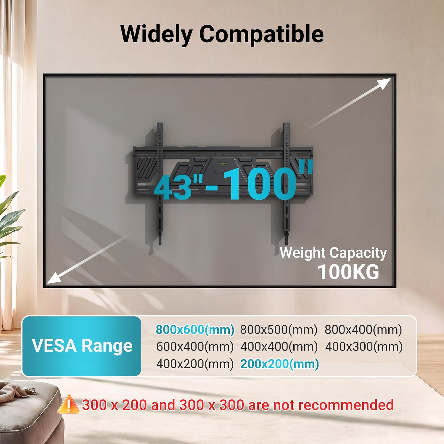 Detalle 2 de BONTEC Supporto TV da Parete per TV 43-100" — VESA 800x600, profilo ultra-sottile e portata fino a 100 kg