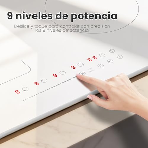 Detalle de Karinear Placa de Inducción Blanca 4 Fuegos con Zona Flexible y Enchufe