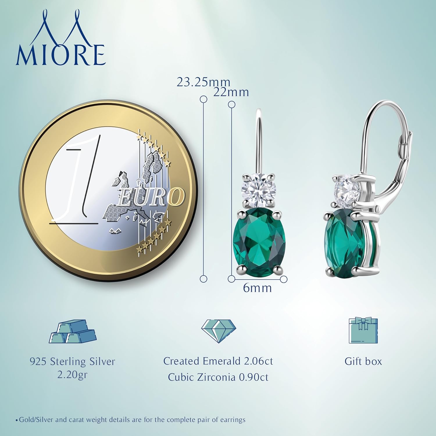 Detalle 2 de MIORE Joyería pendientes plata 925 2,75 ct