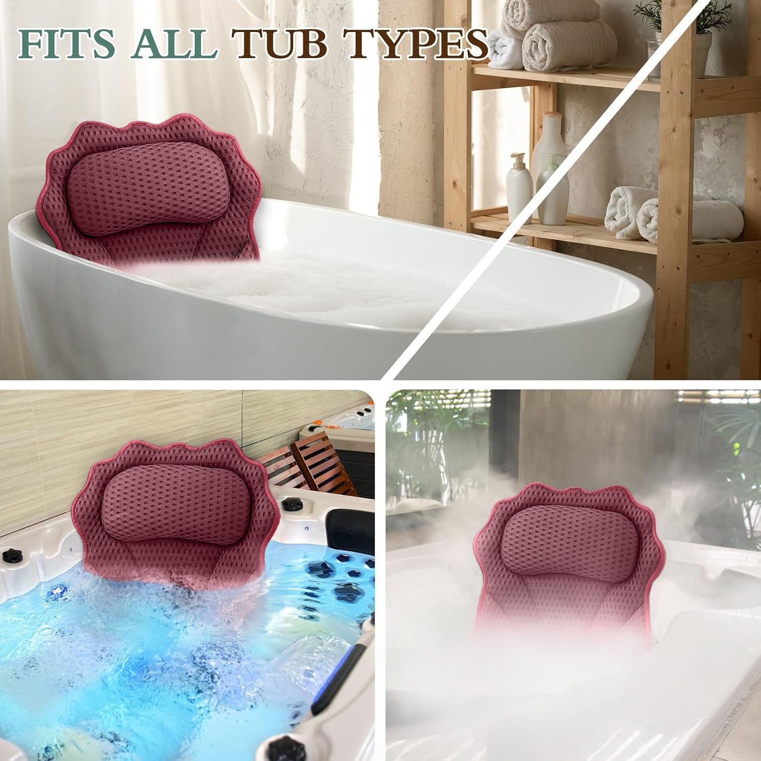 Thumbnail 5 de Bath Pillow RUVINCE Ergonomic Luxury Bathtub Pillow with Head, Neck, Shoulder and Back Support
