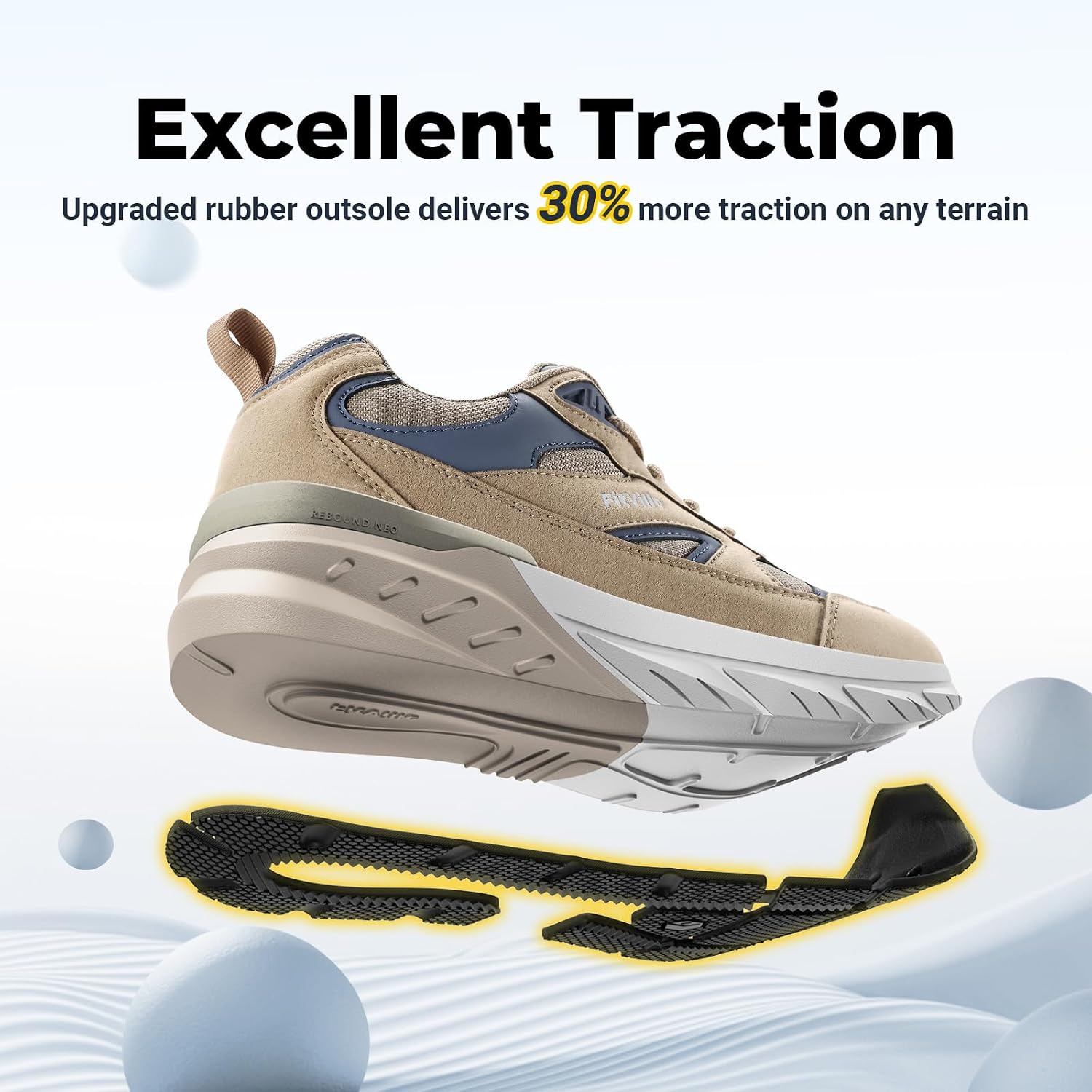Detalle de FitVille Rebound NEO V1 Wide Walking Shoes for Men: Extra Wide, Arch Support, Heel Pain Relief
