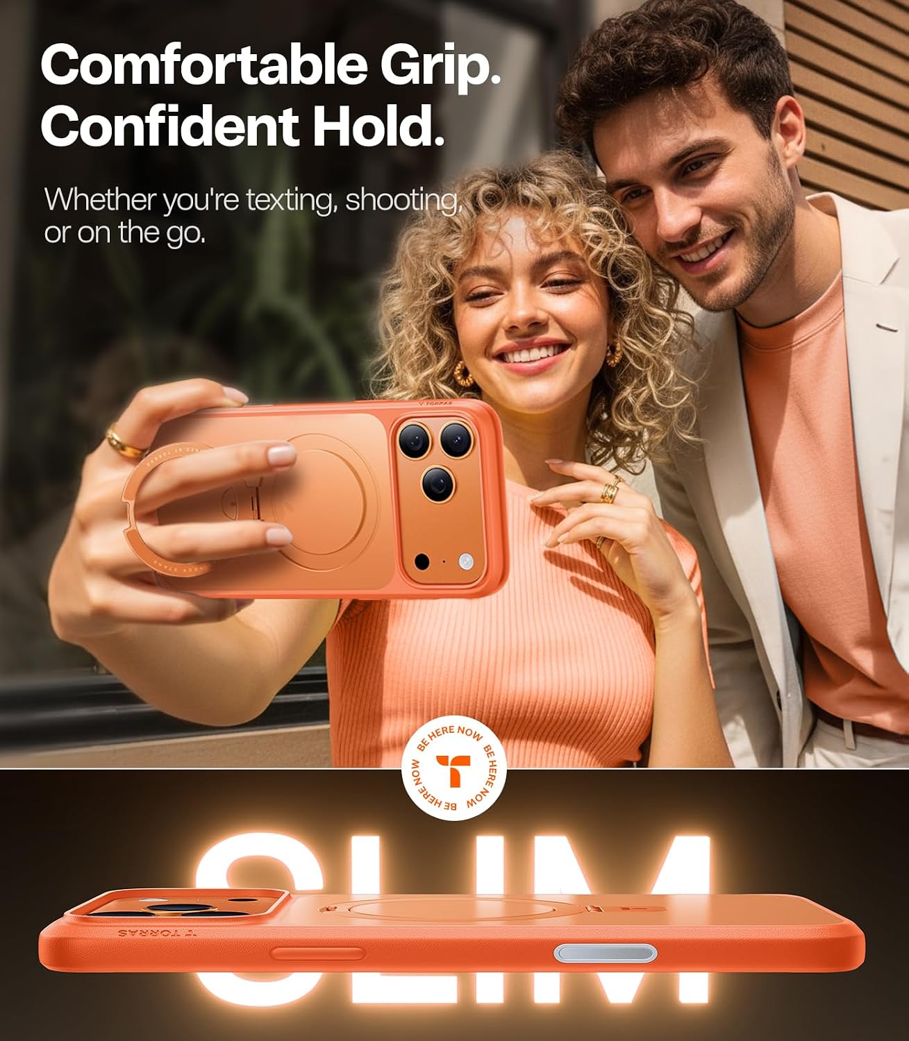Detalle 2 de TORRAS for iPhone 17 Pro Case with Stand — Translucent Matte Cosmic Orange