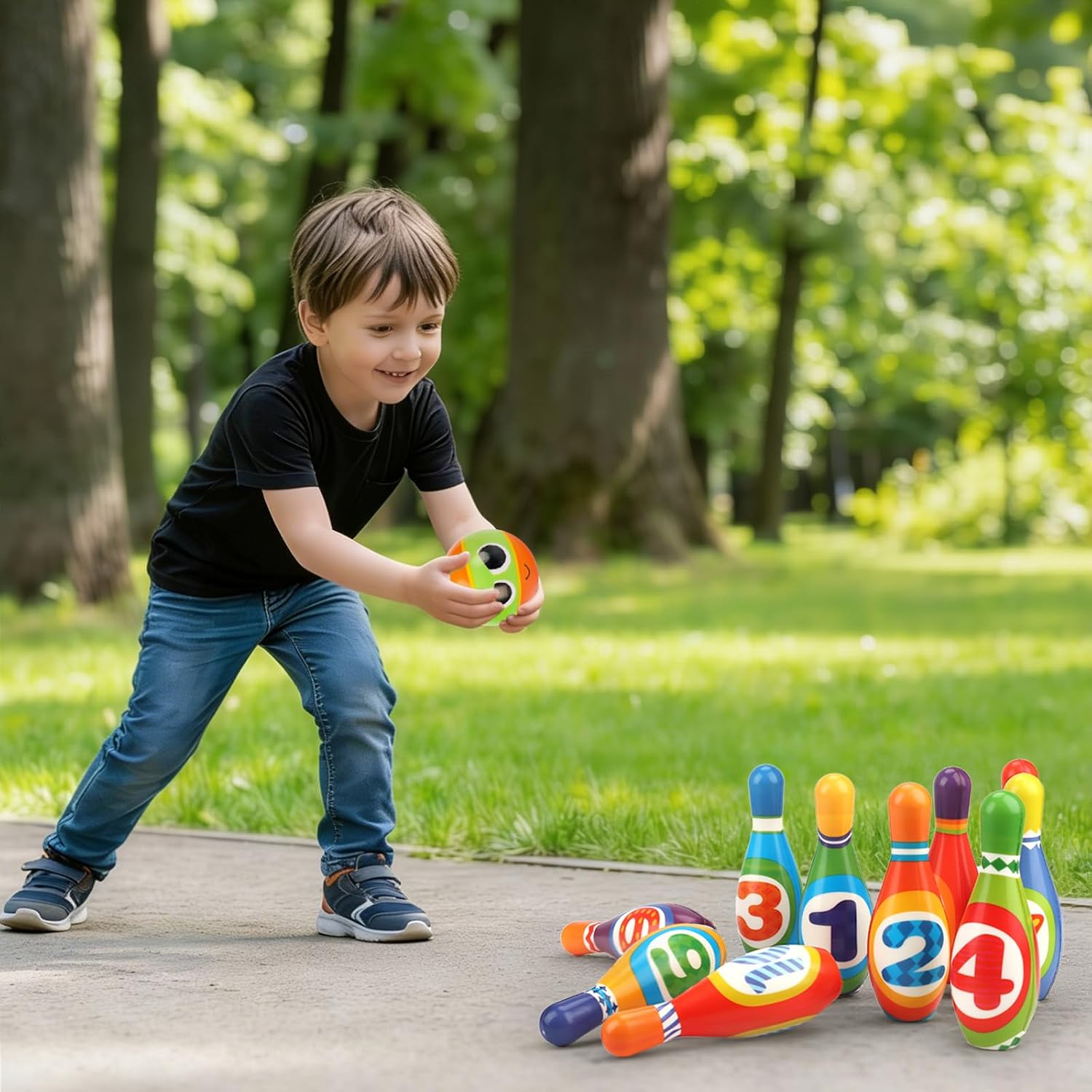 Detalle de Kids Bowling Toy Set 2-5: Soft Foam Bowling Pins & Balls for Indoor & Outdoor Play