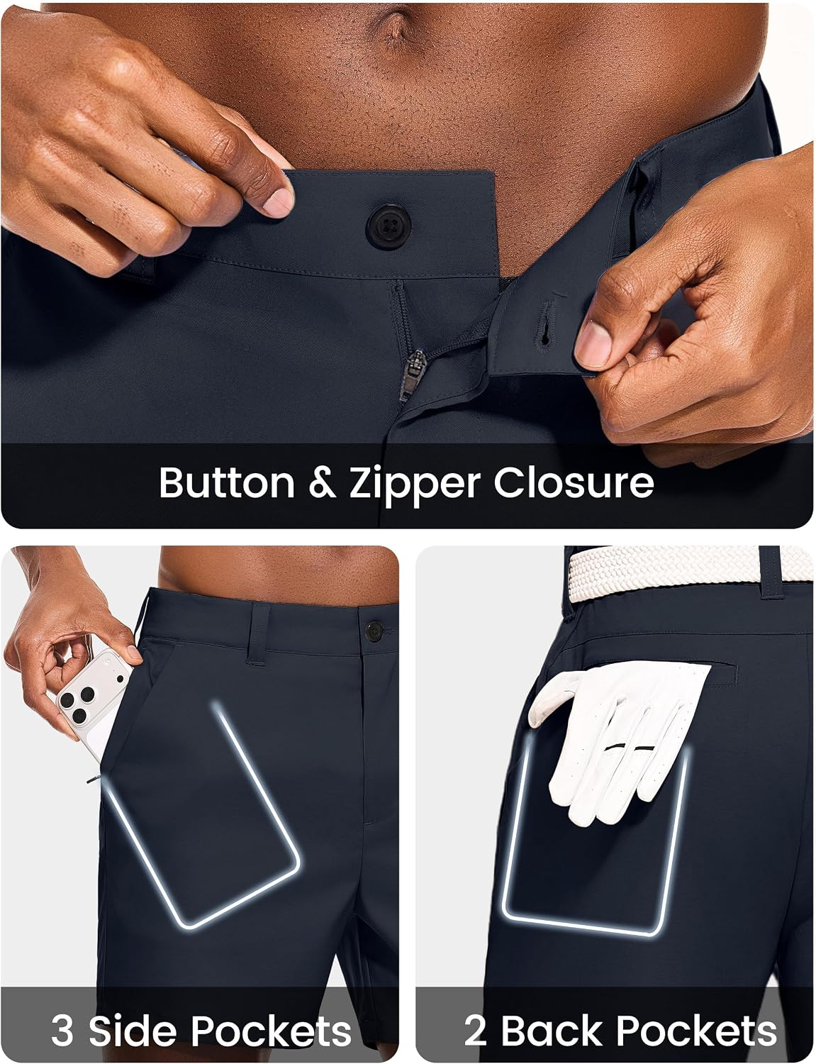 Detalle de PULI Men's Golf Dress Shorts Flat Front Hybrid 7 Inch