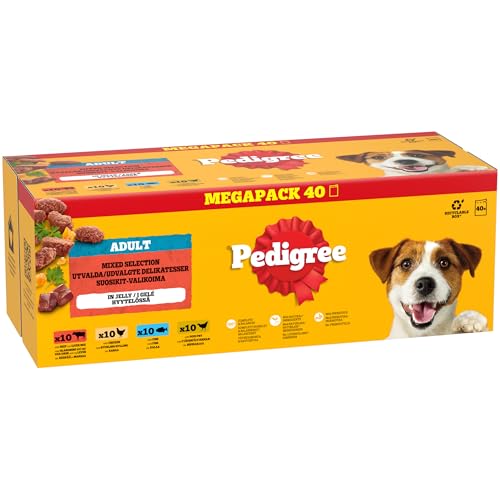 Thumbnail 1 de Pedigree Adult Dog Food Pouches Mixed Selection in Jelly 40 x 100 g Mega Pack