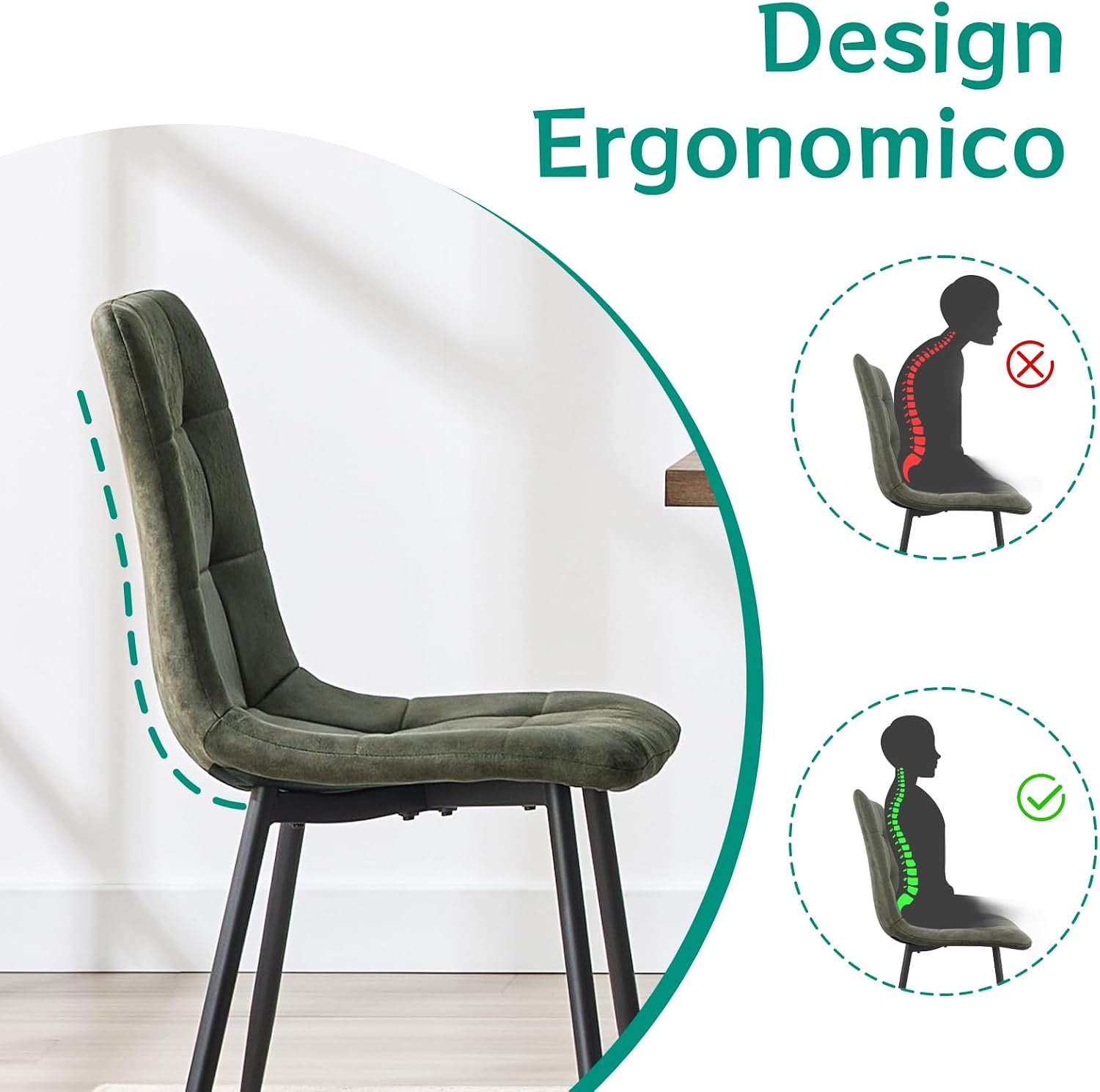 Detalle de LEWE Sedie da Pranzo 4 pz – Sedia imbottita in tessuto tecnico, design con gambe in metallo