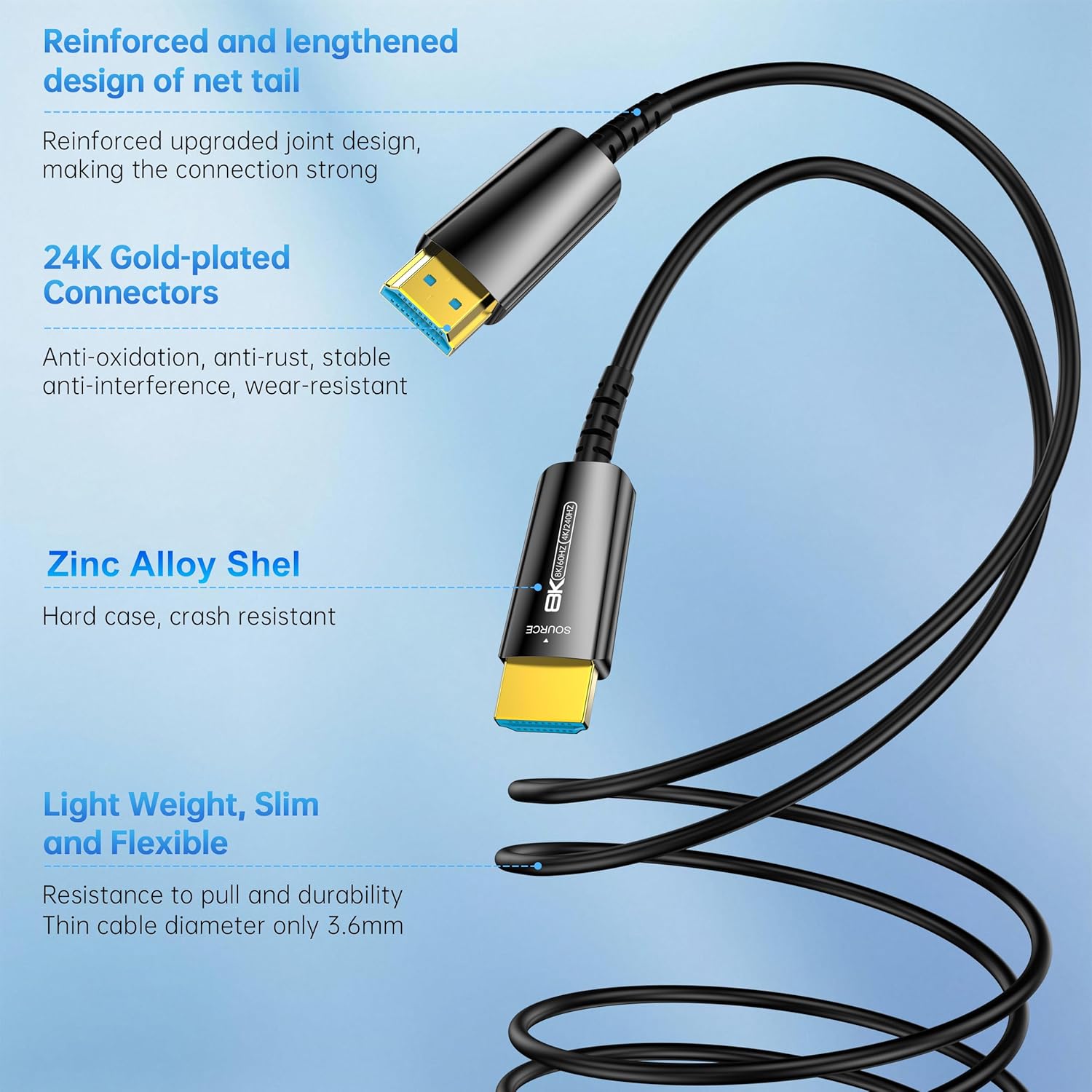 Thumbnail 5 de DGHUMEN Fiber Optic HDMI Cable 100 FT — 8K@60Hz, 4K@240Hz, Ultra High Speed 48Gbps