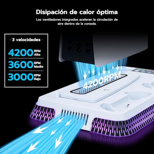 Thumbnail 3 de Wigearss Soporte Vertical para PS5 con Ventiladores, Carga para 2 Mandos y Iluminación RGB