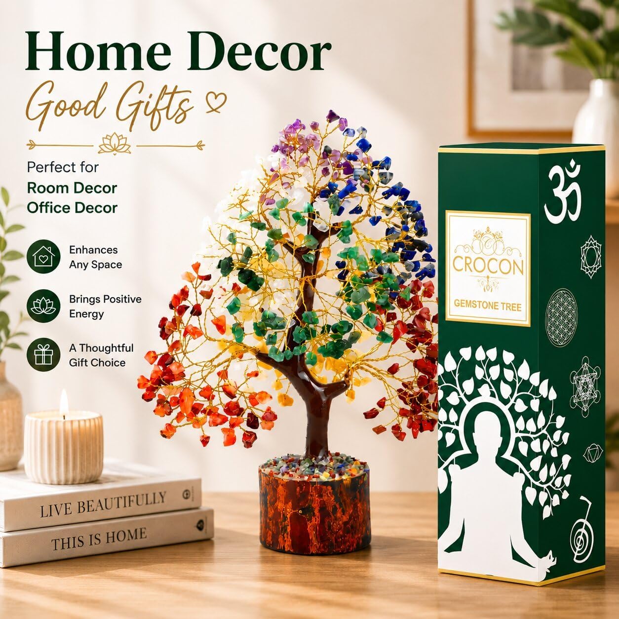 Detalle de Crocon CTR010a 7 Chakra Crystal Tree of Life, Handmade Tabletop Decor